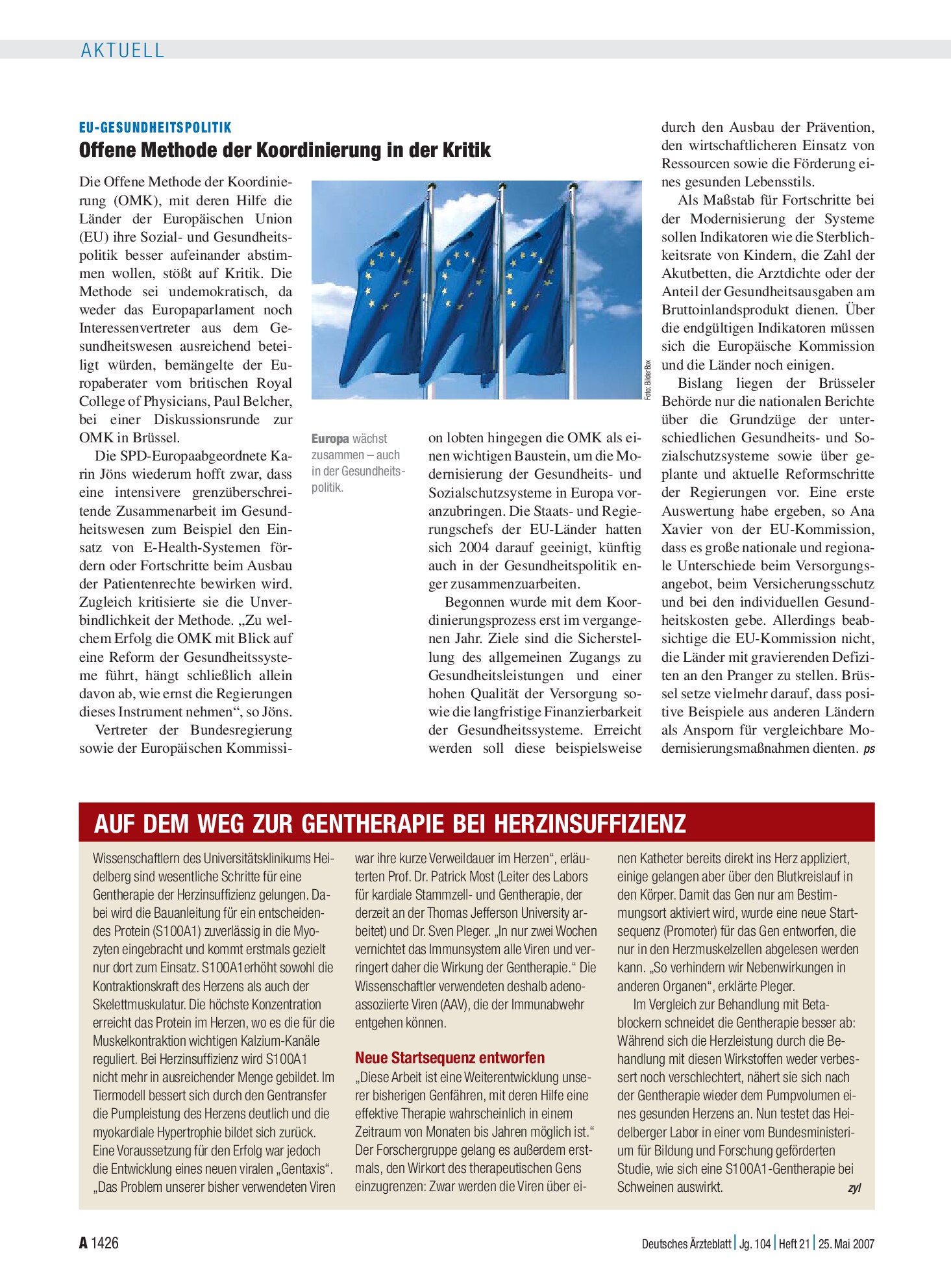 Vorschauseite 1: Eu-Gesundheitspolitik: Offene Methode der Koordinierung in der Kritik – Deutsches Ärzteblatt