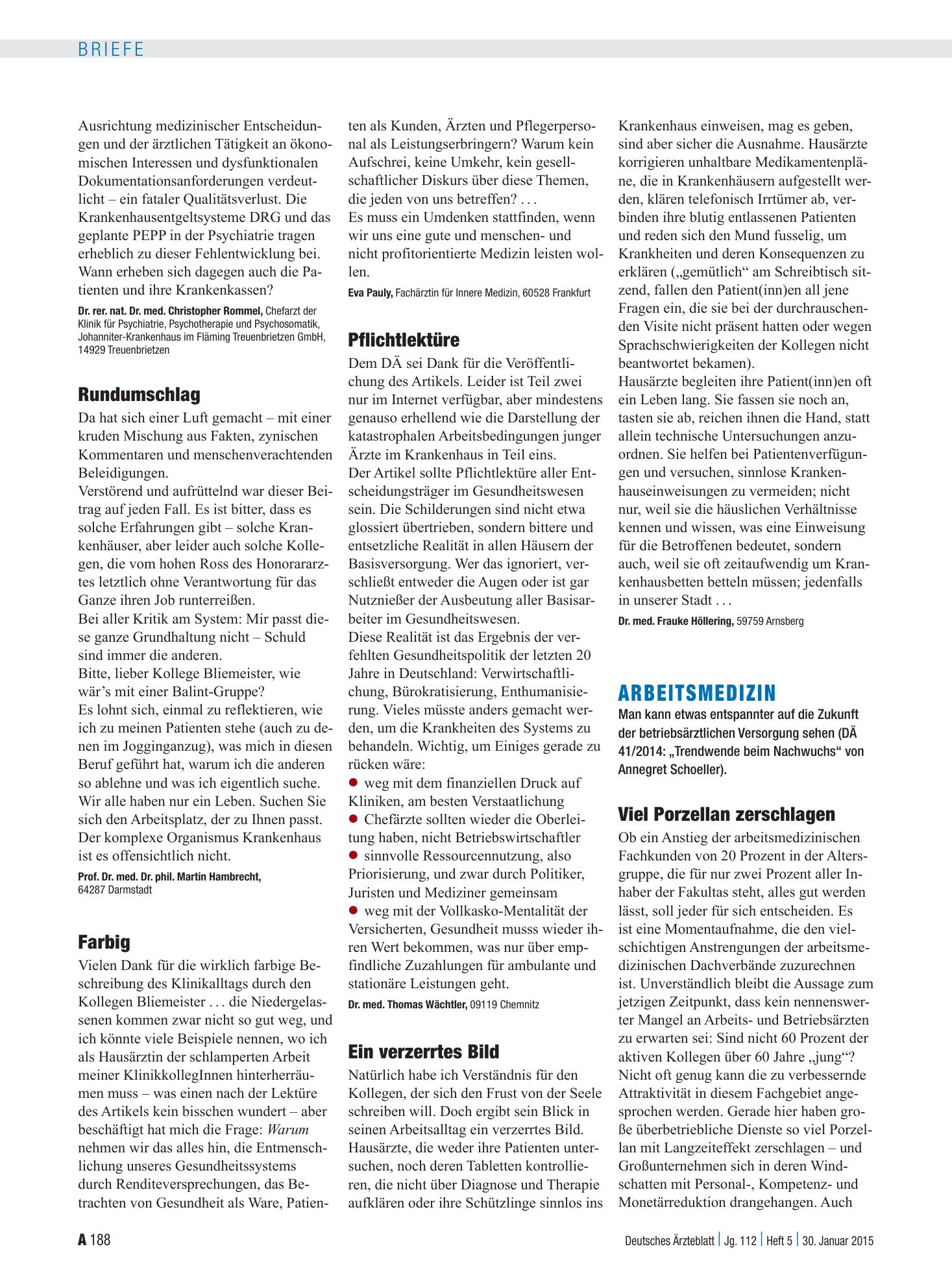 Vorschauseite 1: Erfahrungsbericht: Pflichtlektüre – Deutsches Ärzteblatt
