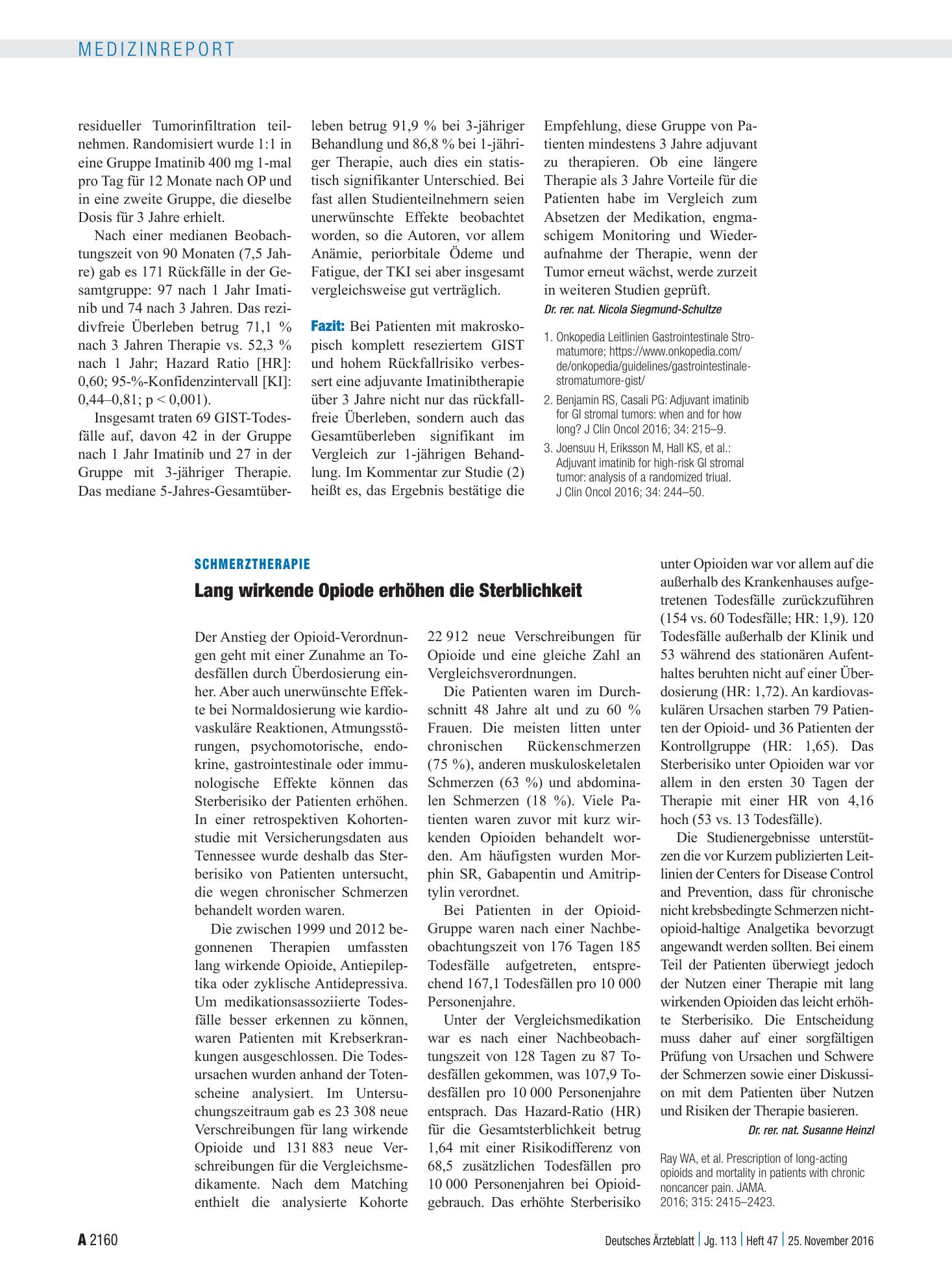 Vorschauseite 1: Schmerztherapie: Lang wirkende Opiode erhöhen die Sterblichkeit – Deutsches Ärzteblatt