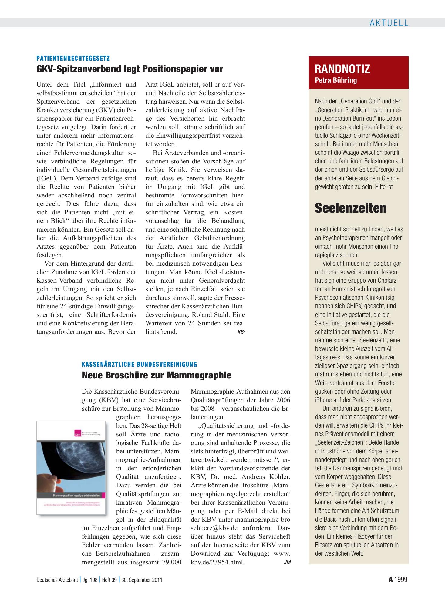 Vorschauseite 1: Randnotiz: Seelenzeiten – Deutsches Ärzteblatt