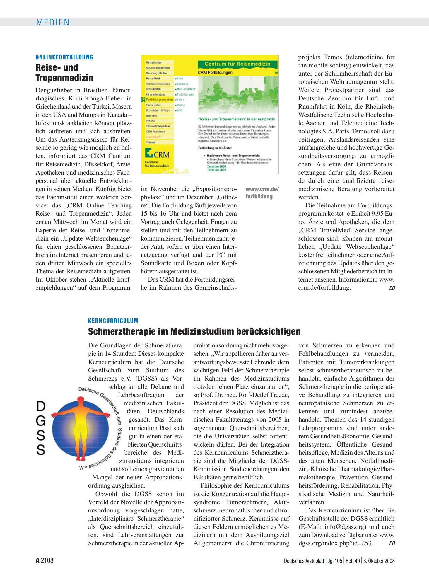 Vorschauseite 1: Onlinefortbildung: Reise- und Tropenmedizin – Deutsches Ärzteblatt