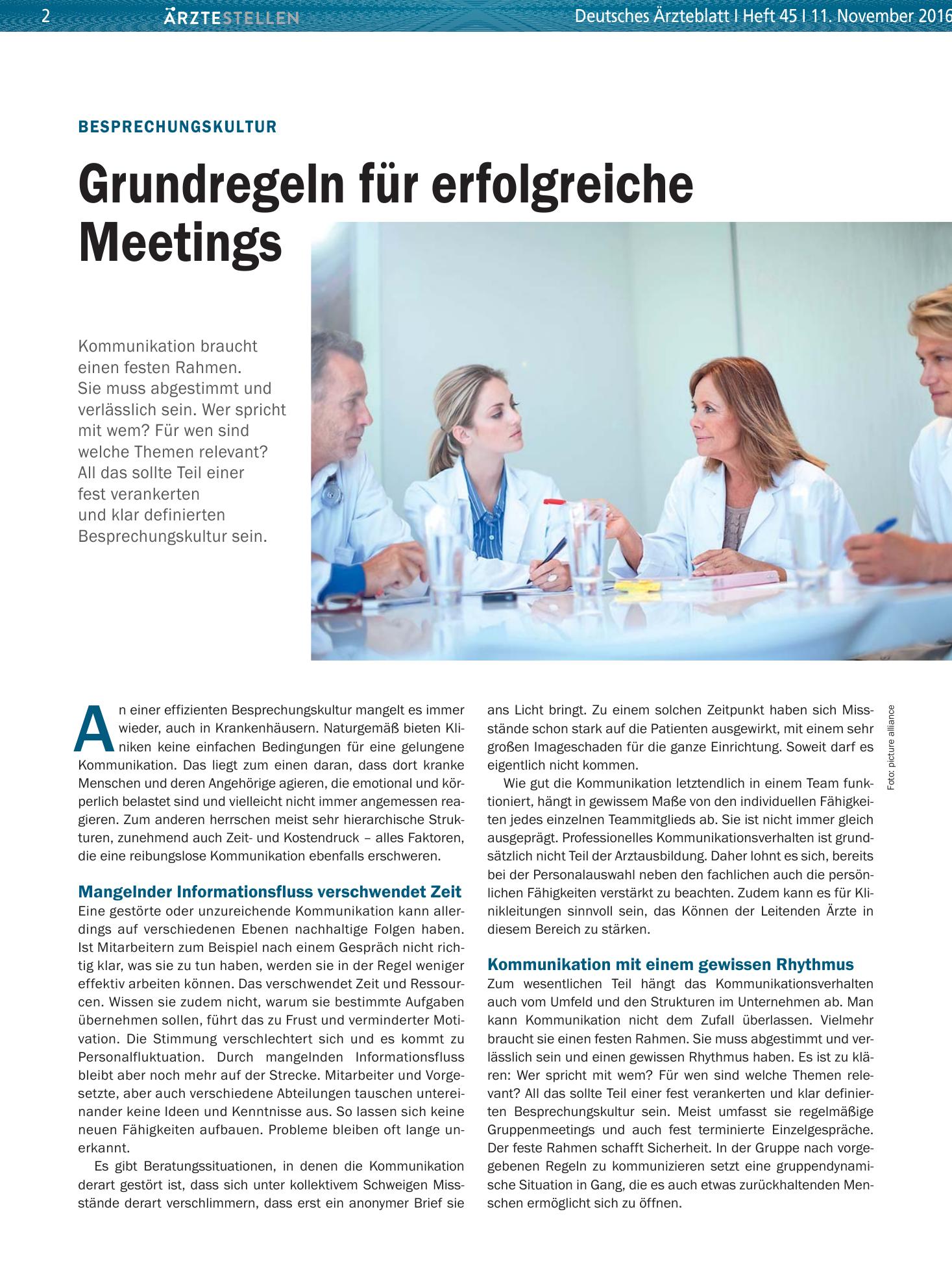 Vorschauseite 1: Besprechungskultur: Grundregeln für erfolgreiche Meetings – Deutsches Ärzteblatt