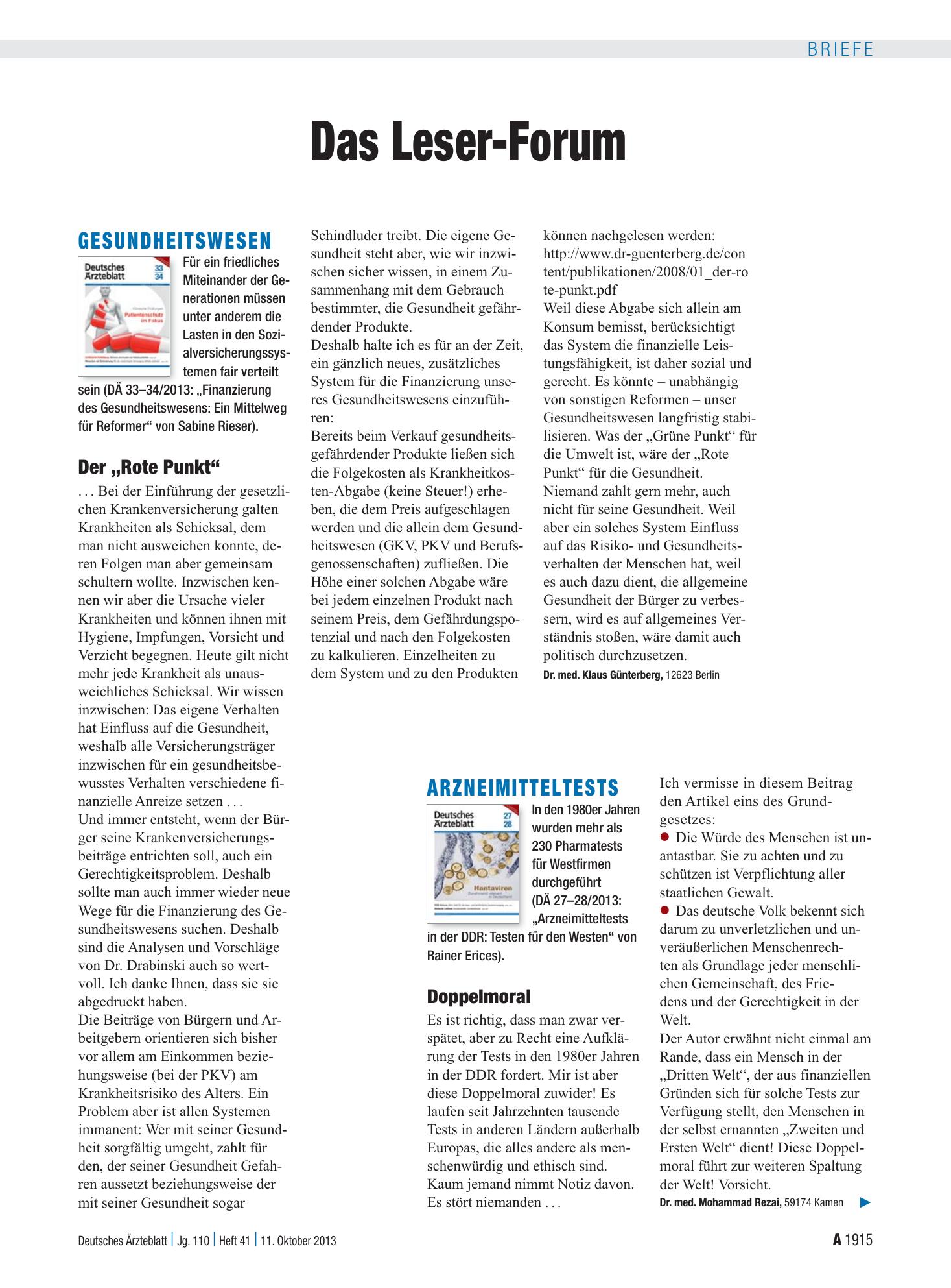 Vorschauseite 1: Arzneimitteltests: Doppelmoral – Deutsches Ärzteblatt