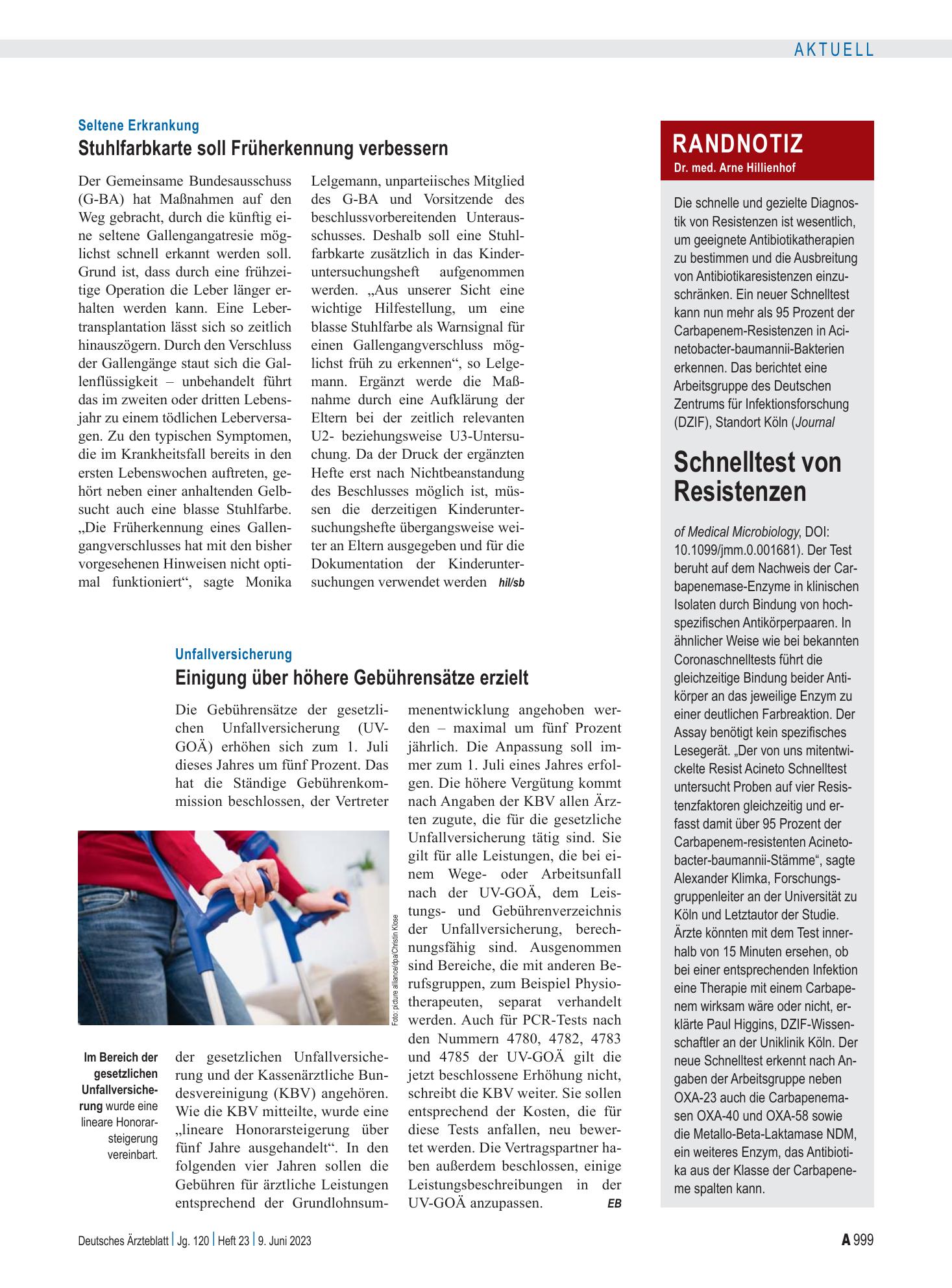 Vorschauseite 1: Randnotiz: Schnelltest von Resistenzen – Deutsches Ärzteblatt