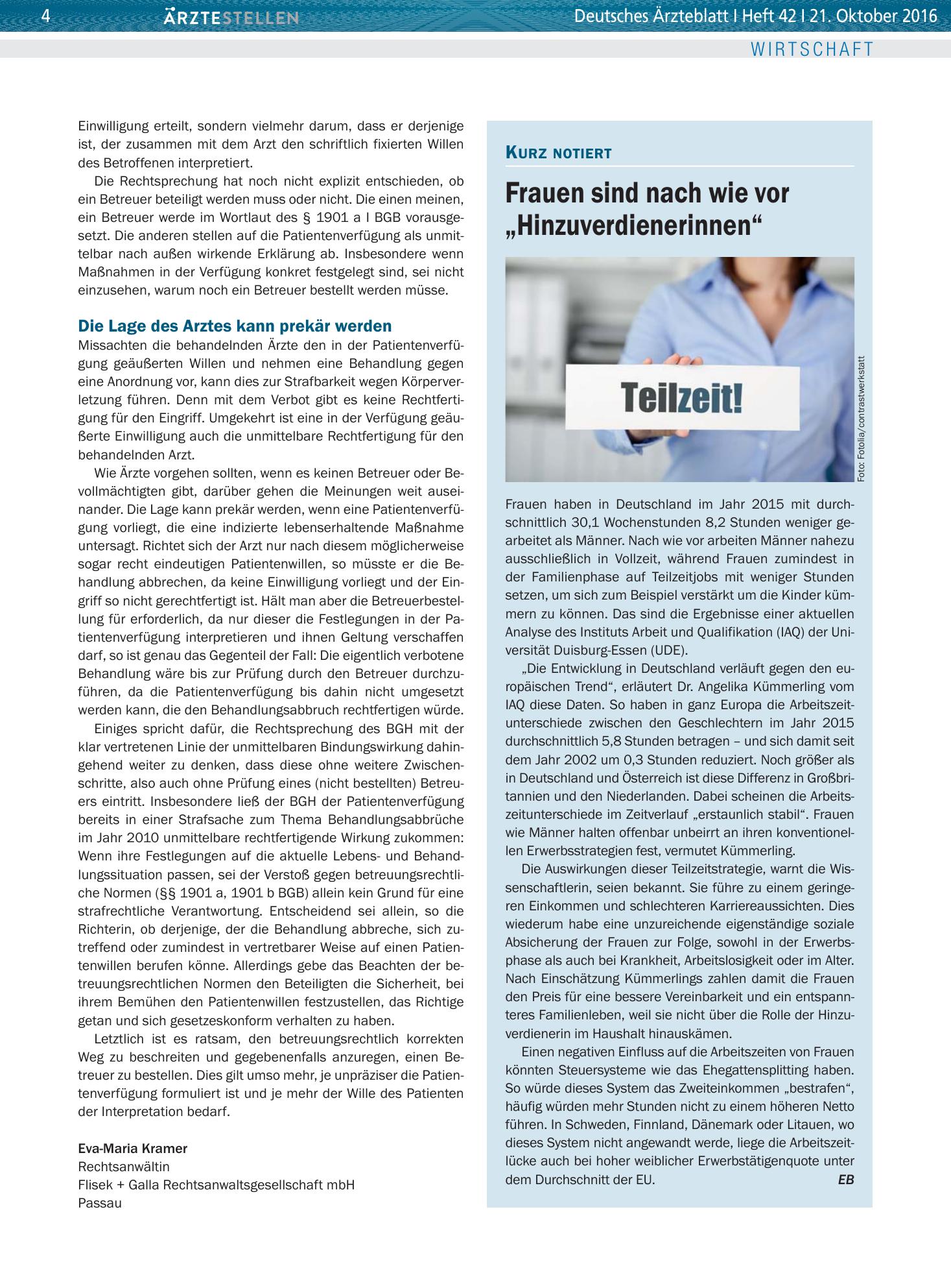Vorschauseite 1: Frauen sind nach wie vor „Hinzuverdienerinnen“ – Deutsches Ärzteblatt