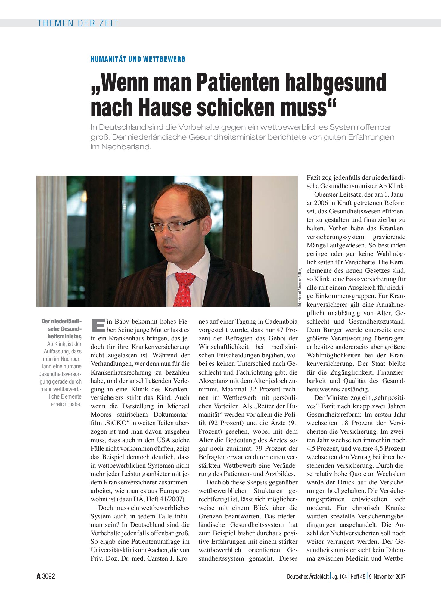Vorschauseite 1: Humanität und Wettbewerb: „Wenn man Patienten halbgesund nach Hause schicken muss“ – Deutsches Ärzteblatt
