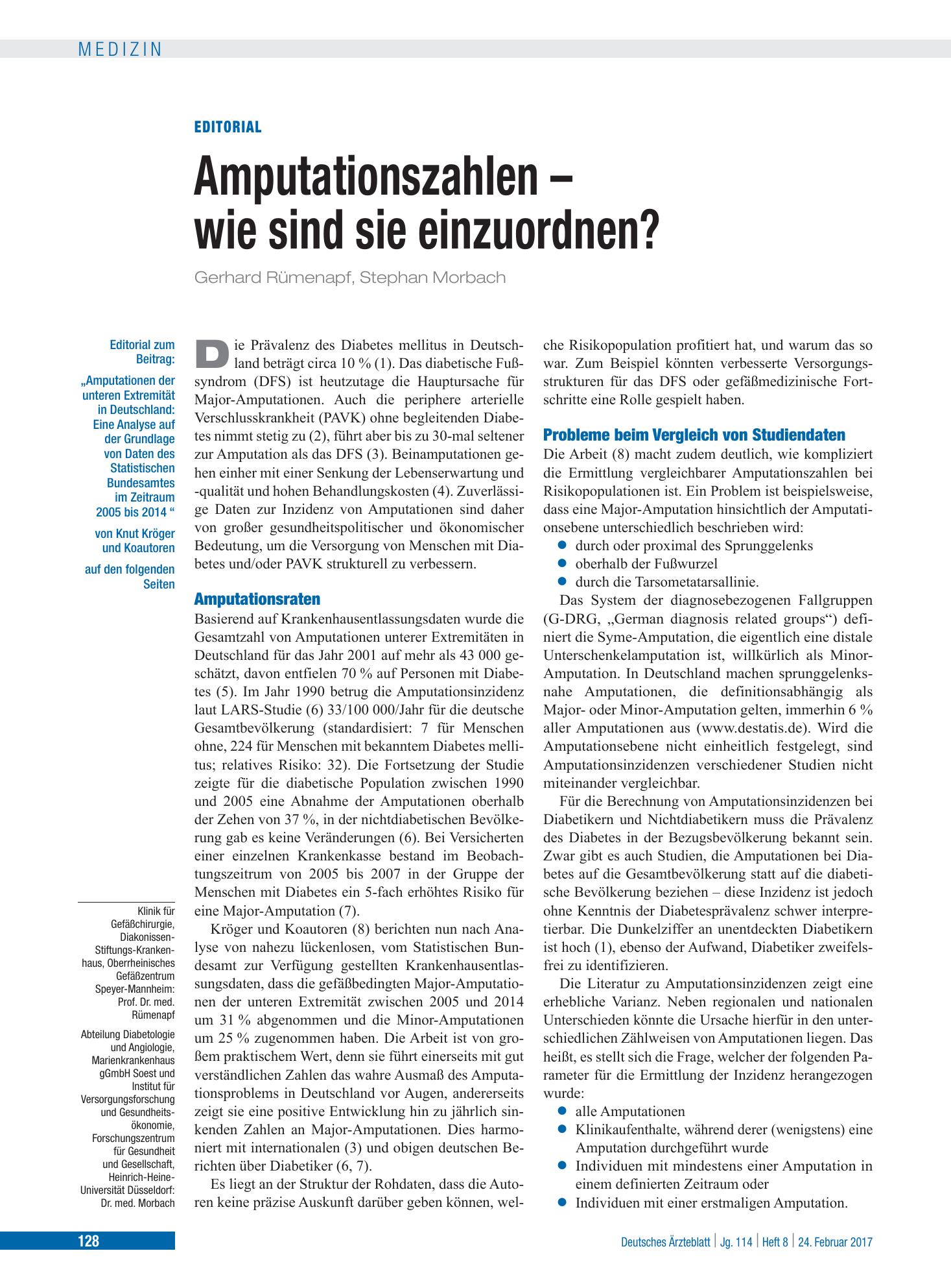 Vorschauseite 1: Amputationszahlen – wie sind sie einzuordnen? – Deutsches Ärzteblatt