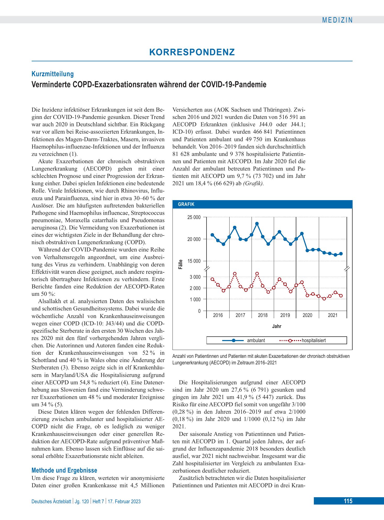 Vorschauseite 1: Verminderte COPD-Exazerbationsraten während der COVID-19-Pandemie – Deutsches Ärzteblatt