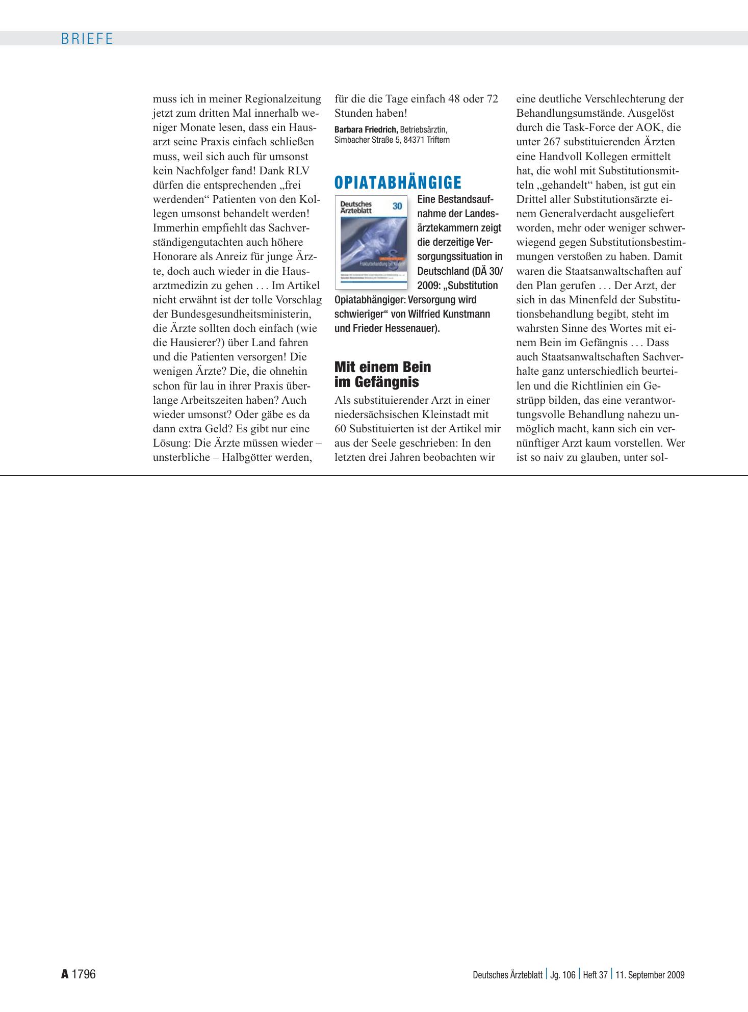 Vorschauseite 1: Opiatabhängige: Mit einem Bein im Gefängnis – Deutsches Ärzteblatt