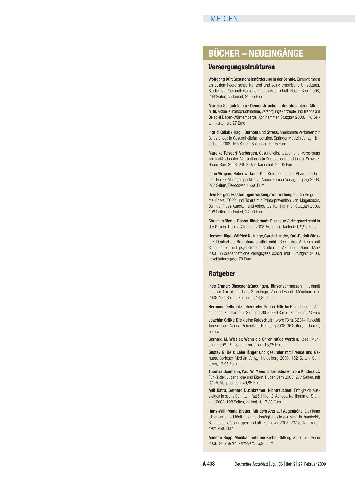 Vorschauseite 1: Bücher – Neueingänge – Deutsches Ärzteblatt