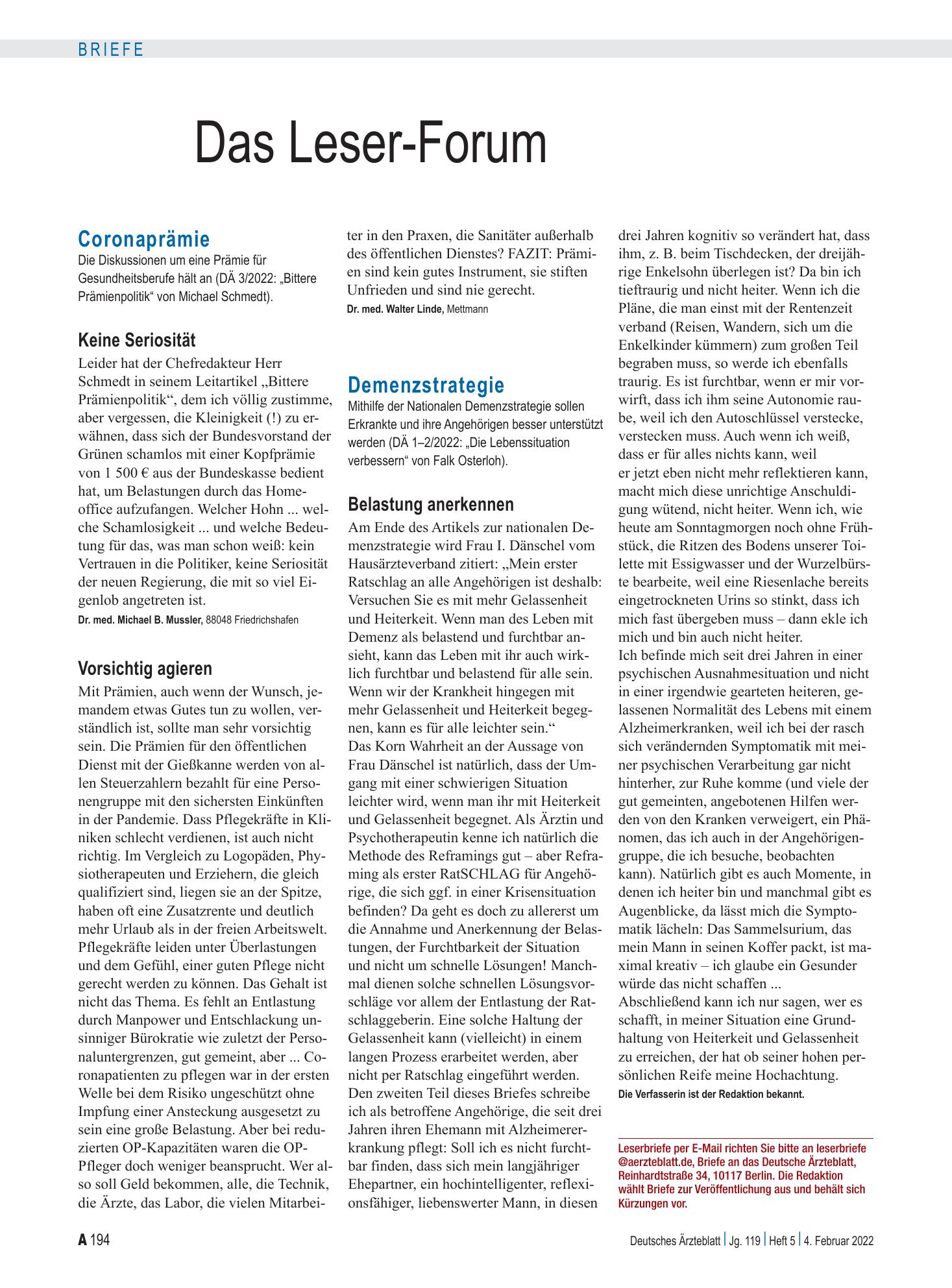 Vorschauseite 1: Coronaprämie: Keine Seriosität – Deutsches Ärzteblatt