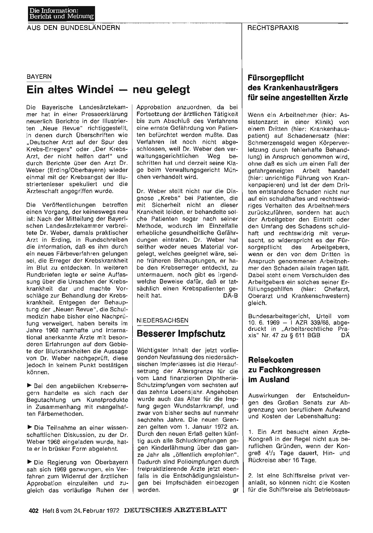 Vorschauseite 1: Fürsorgepflicht des Krankenhausträgers für seine angestellten Ärzte