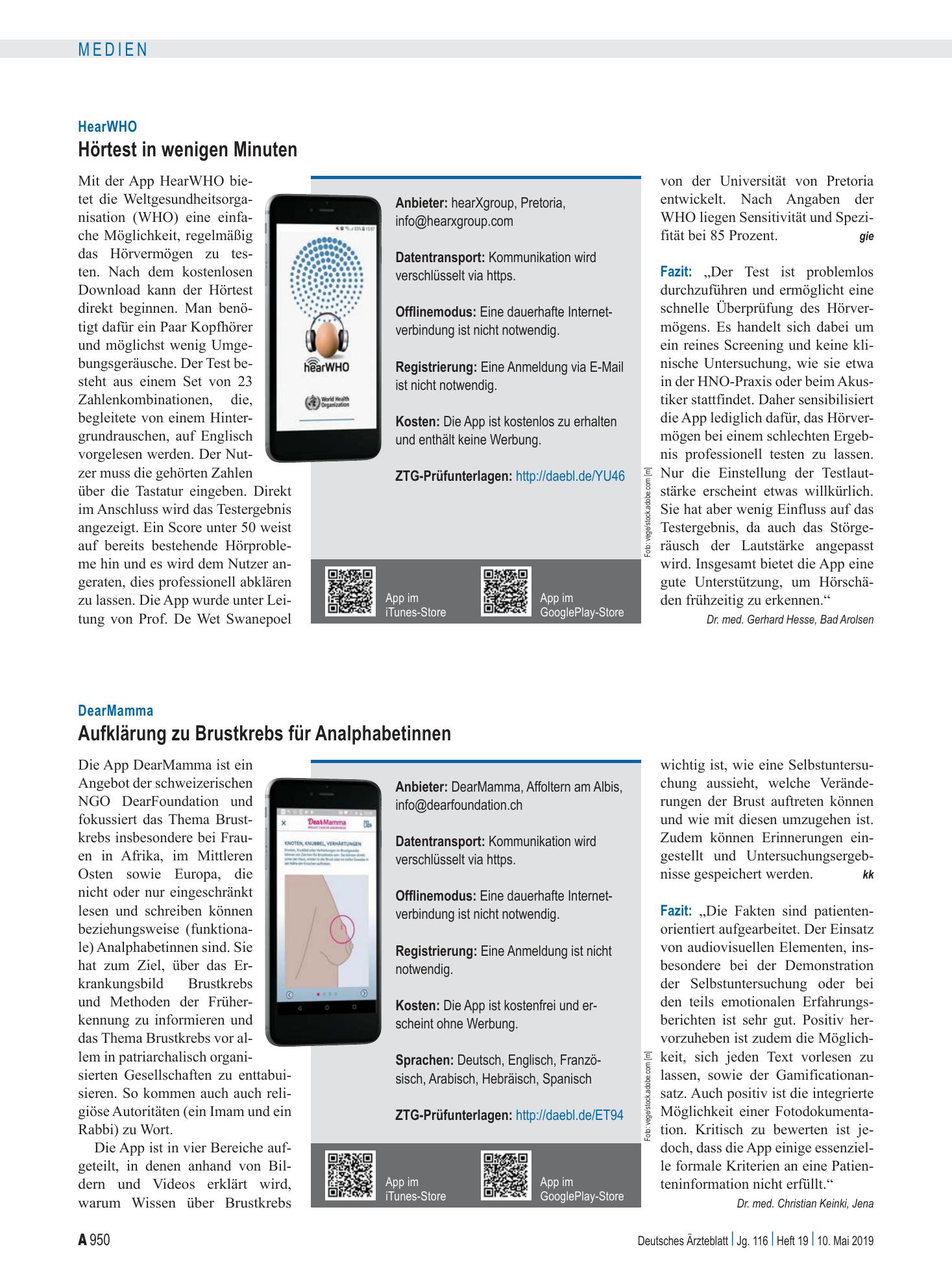 Vorschauseite 1: HearWHO: Hörtest in wenigen Minuten – Deutsches Ärzteblatt