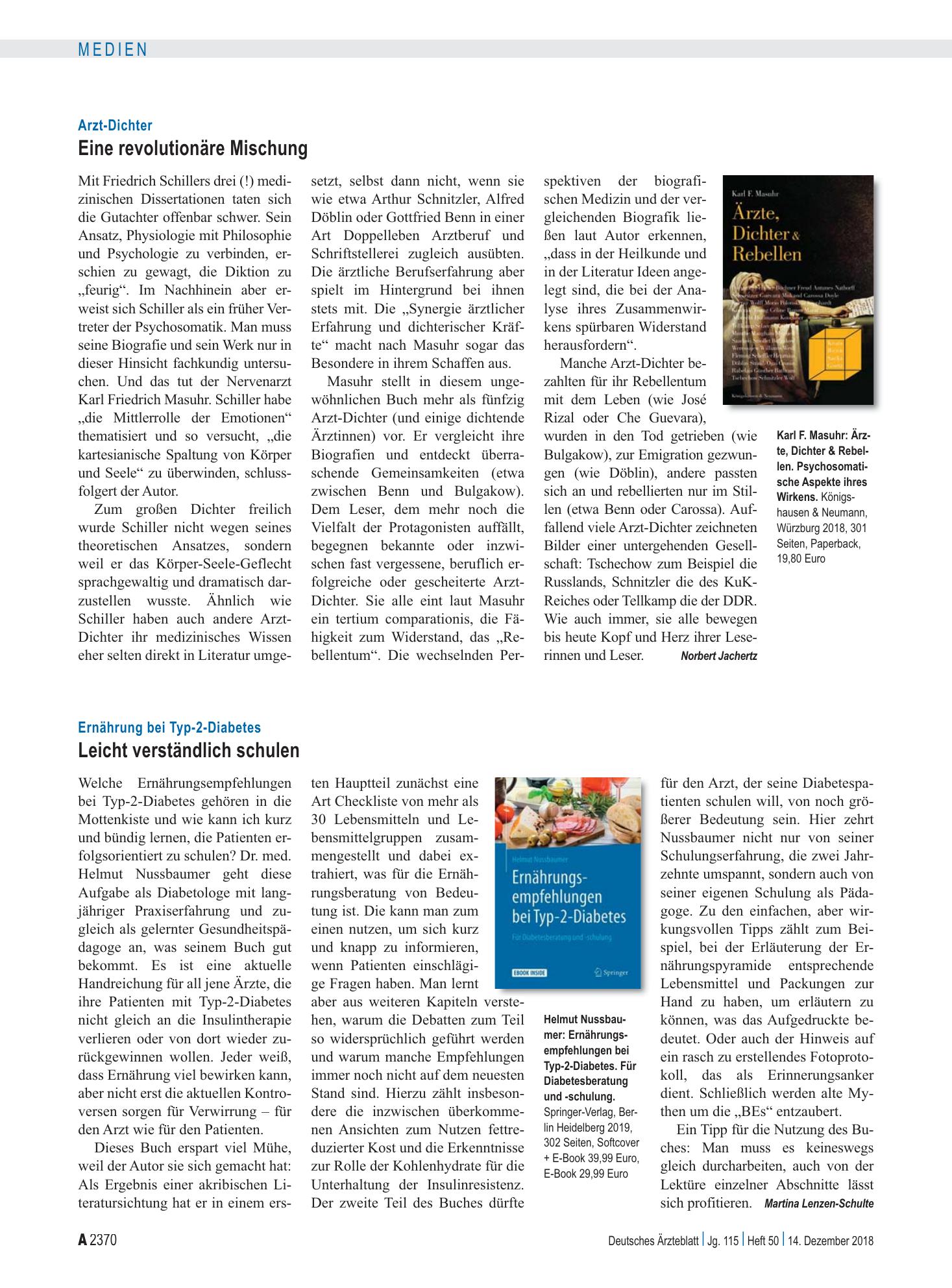 Vorschauseite 1: Arzt-Dichter: Eine revolutionäre Mischung – Deutsches Ärzteblatt