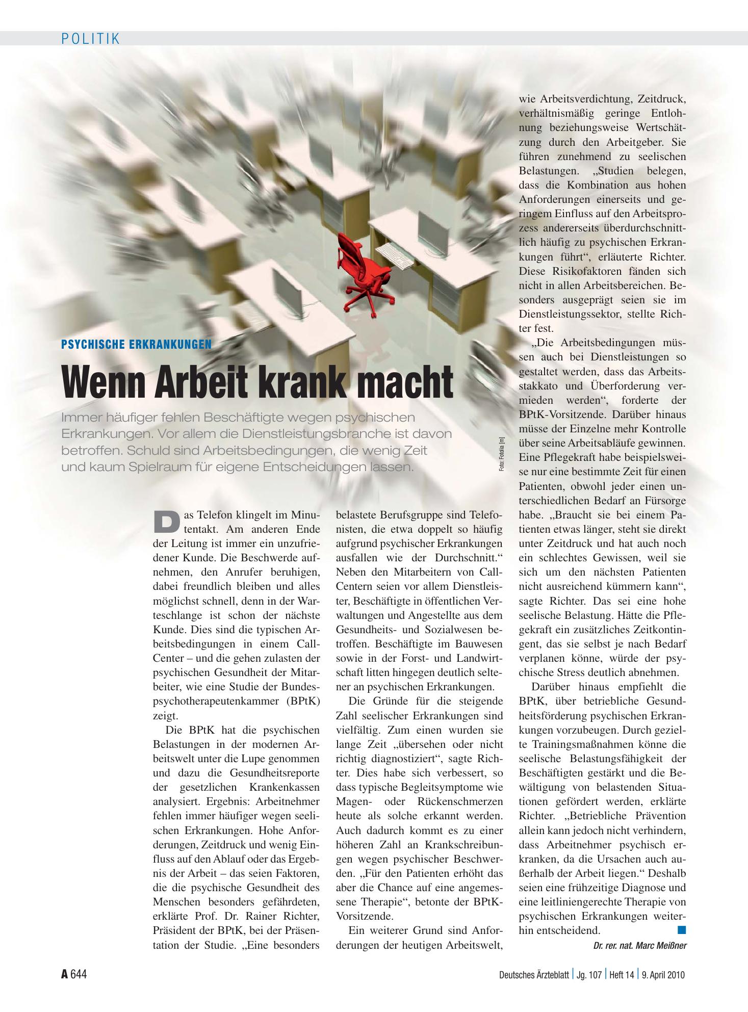 Vorschauseite 1: Psychische Erkrankungen: Wenn Arbeit krank macht – Deutsches Ärzteblatt