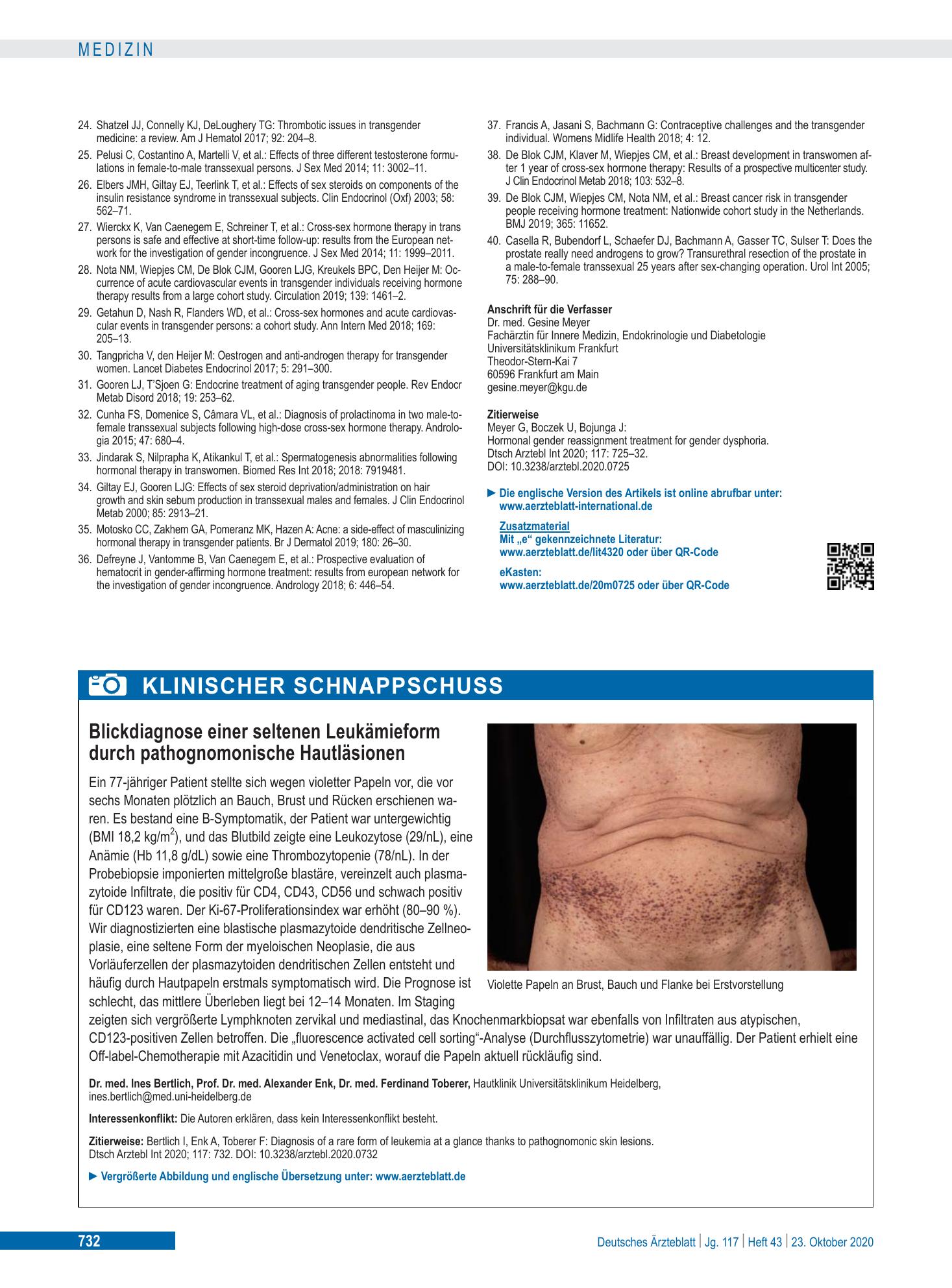 Vorschauseite 1: Blickdiagnose einer seltenen Leukämieform durch pathognomonische Hautläsionen – Deutsches Ärzteblatt
