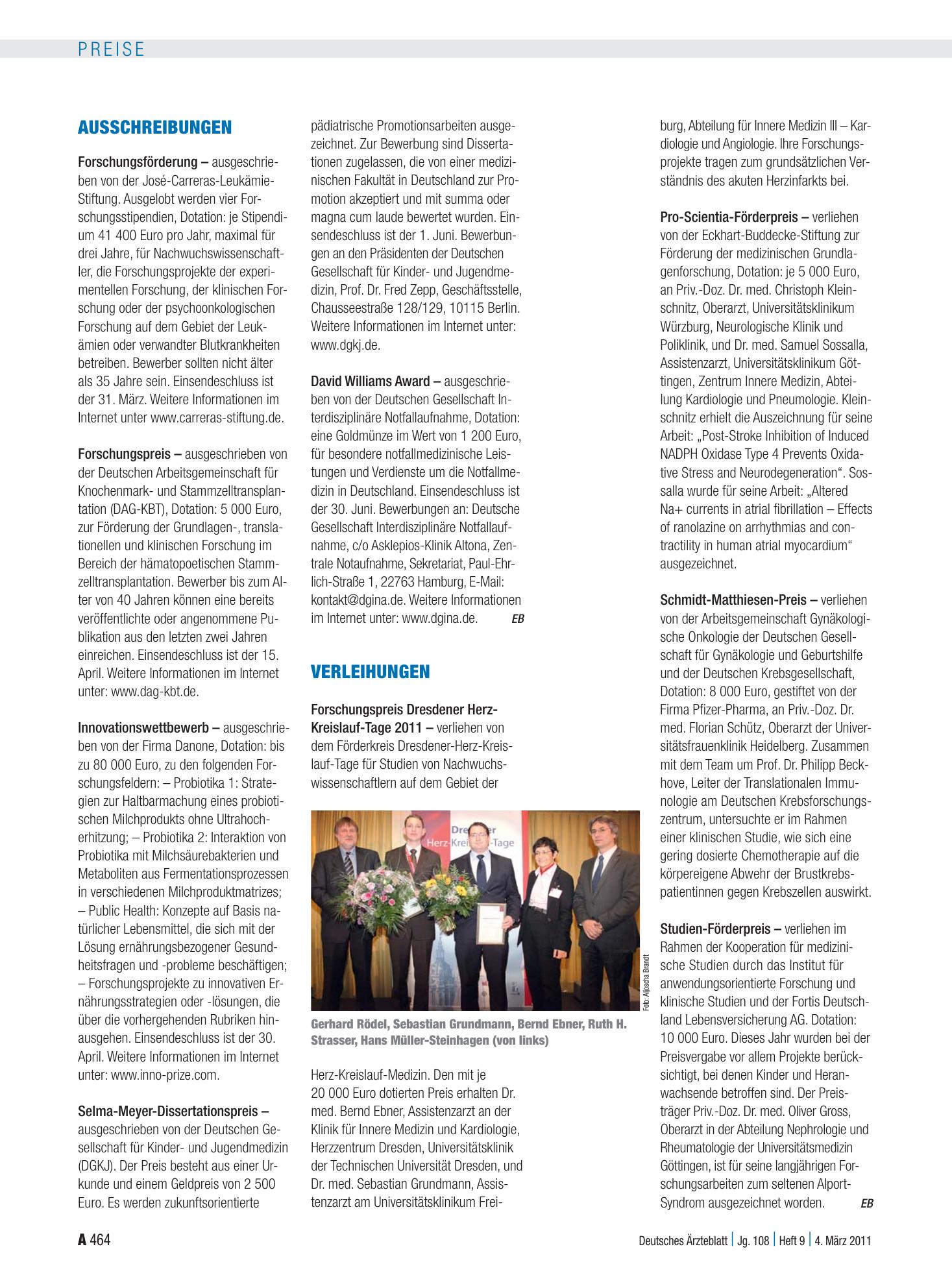 Vorschauseite 1: Verleihungen – Deutsches Ärzteblatt
