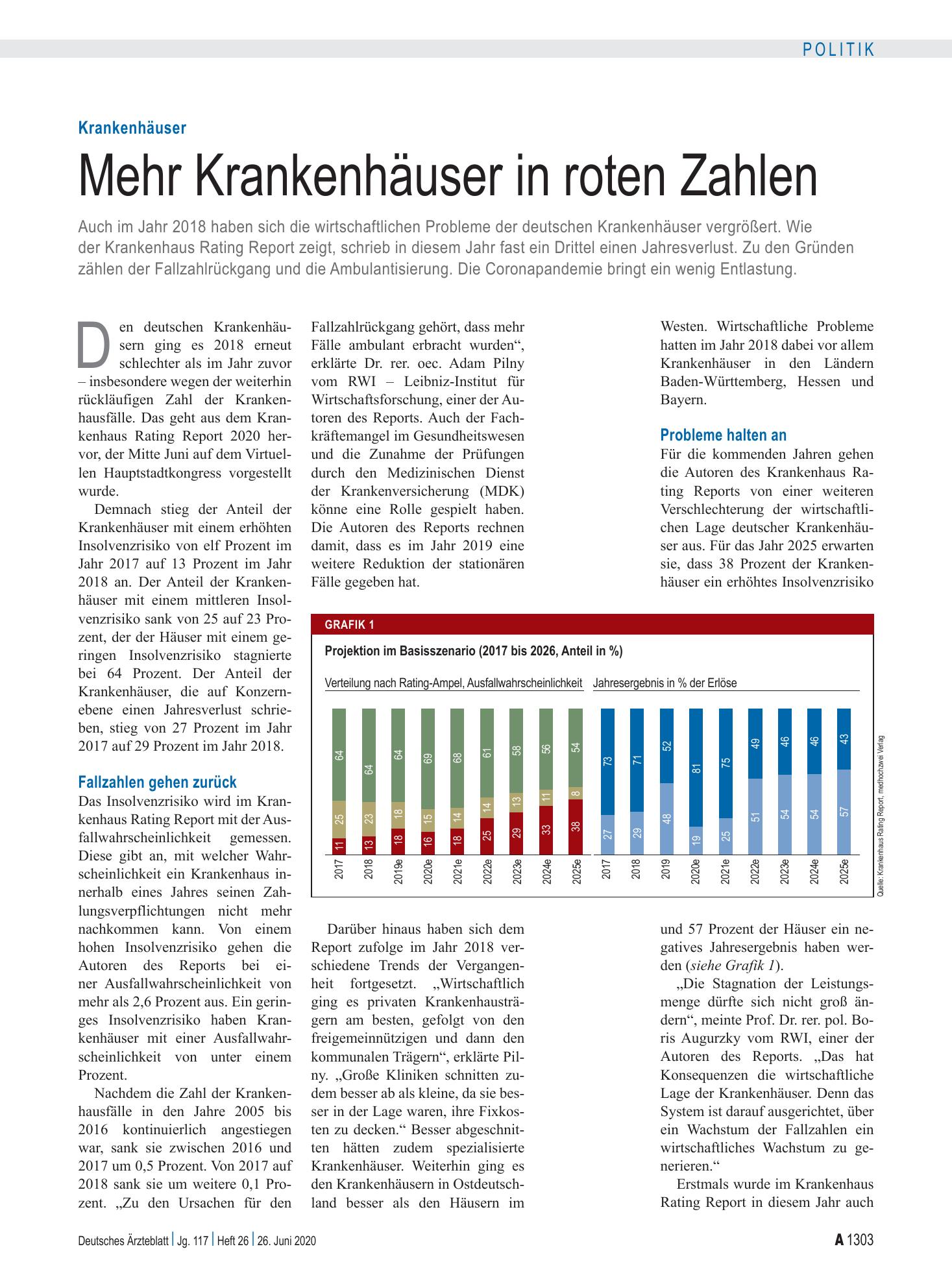 Vorschauseite 1: Krankenhäuser: Mehr Krankenhäuser in roten Zahlen – Deutsches Ärzteblatt