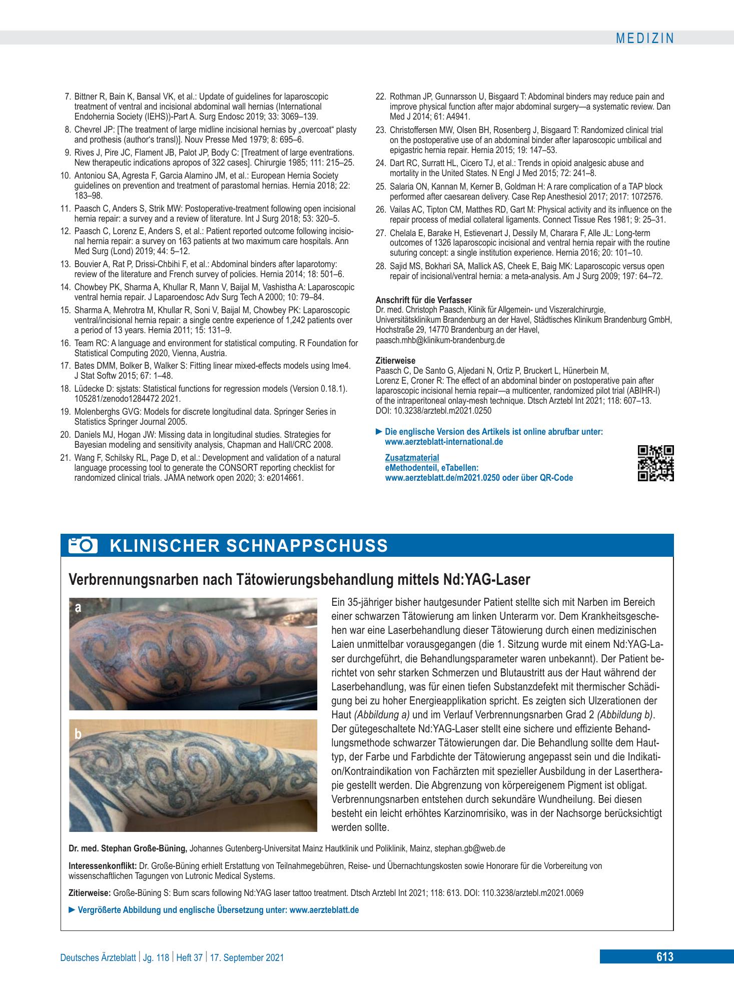 Vorschauseite 1: Verbrennungsnarben nach Tätowierungsbehandlung mittels Nd:YAG-Laser – Deutsches Ärzteblatt