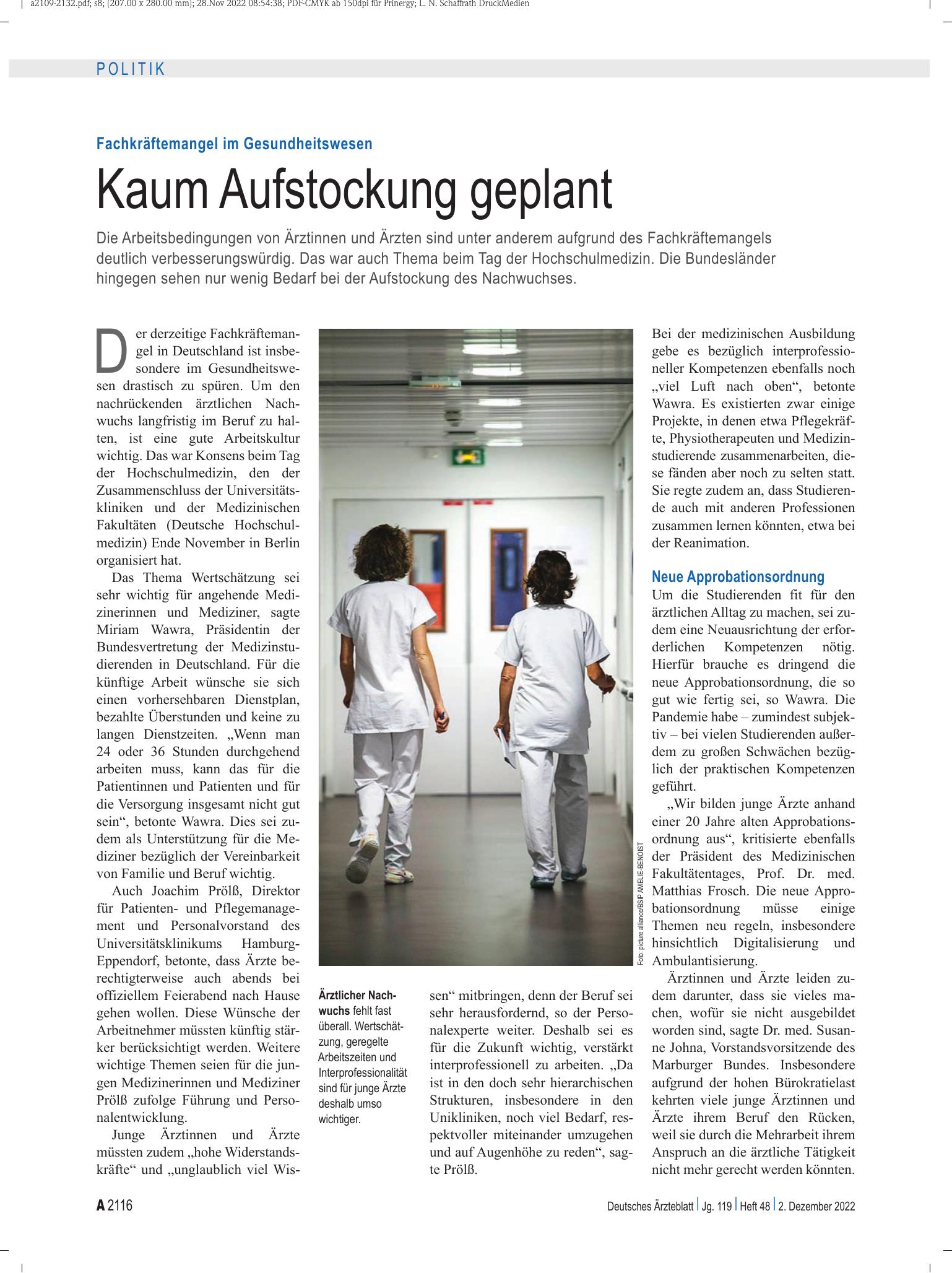 Vorschauseite 1: Fachkräftemangel im Gesundheitswesen: Kaum Aufstockung geplant – Deutsches Ärzteblatt