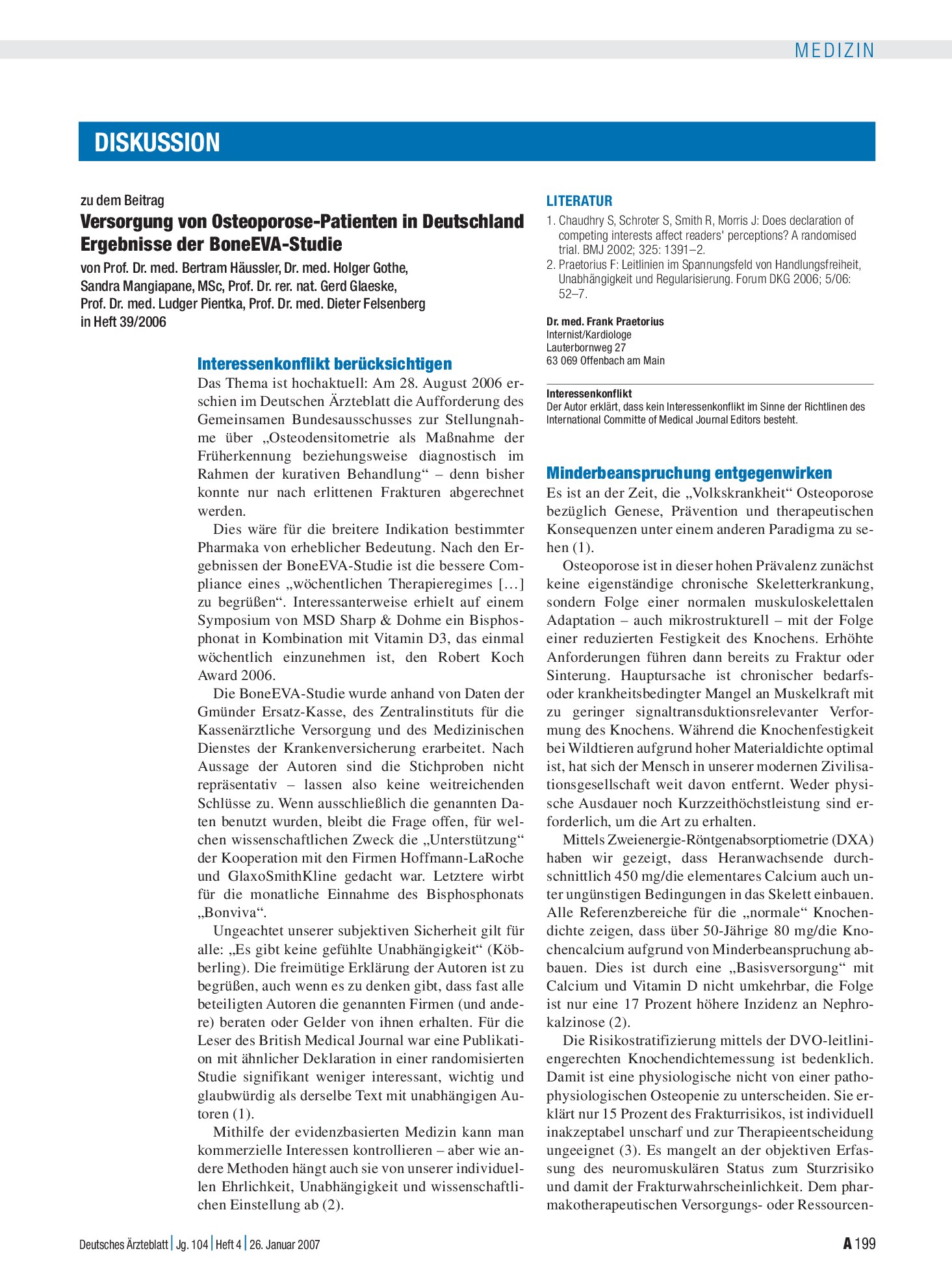 Vorschauseite 1: Versorgung von Osteoporose-Patienten in Deutschland Ergebnisse der BoneEVA-Studie: Minderbeanspruchung entgegenwirken – Deutsches Ärzteblatt