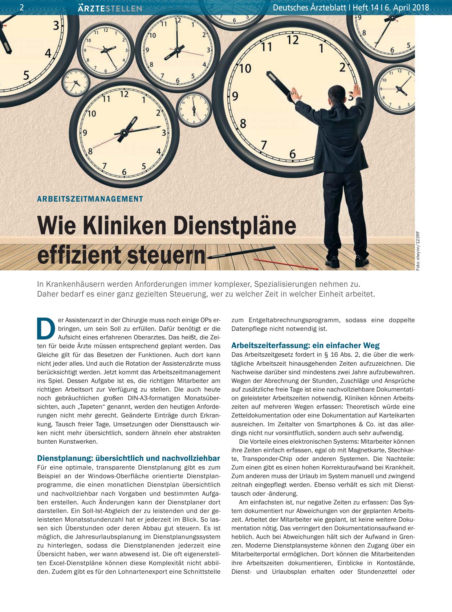 Vorschauseite 1: Arbeitszeitmanagement: Wie Kliniken Dienstpläne effizient steuern – Deutsches Ärzteblatt