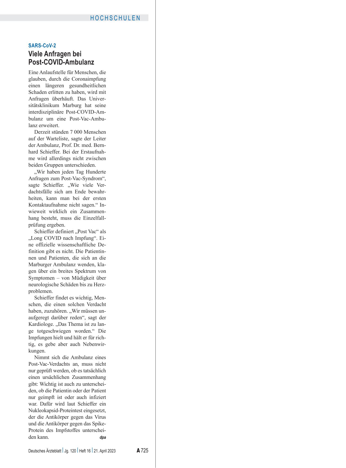 Vorschauseite 1: SARS-CoV-2: Viele Anfragen bei Post-COVID-Ambulanz – Deutsches Ärzteblatt