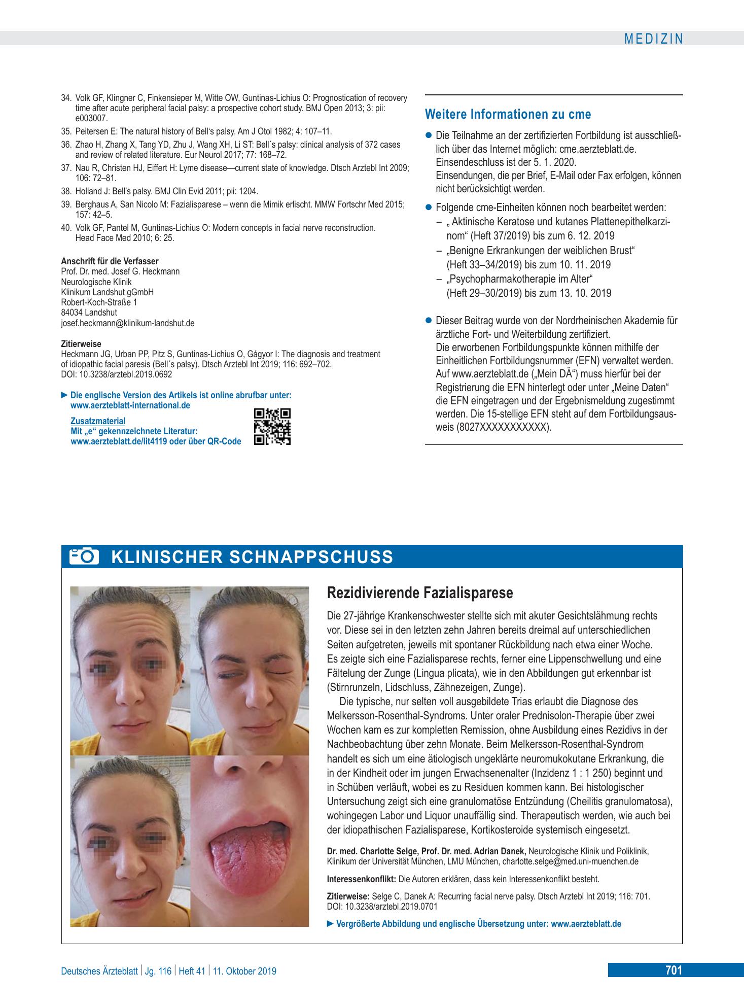 Vorschauseite 1: Rezidivierende Fazialisparese – Deutsches Ärzteblatt