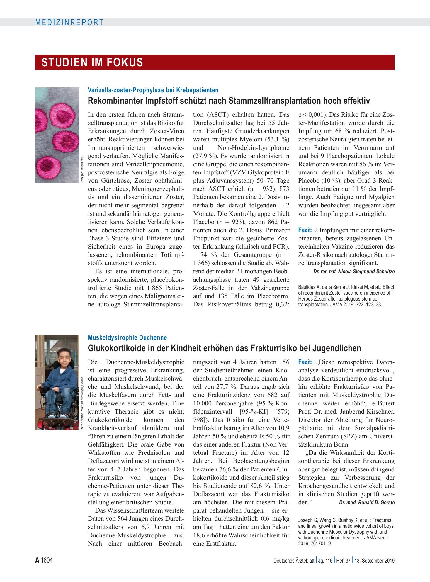 Vorschauseite 1: Varizella-zoster-Prophylaxe bei Krebspatienten: Rekombinanter Impfstoff schützt nach Stammzelltransplantation hoch effektiv – Deutsches Ärzteblatt