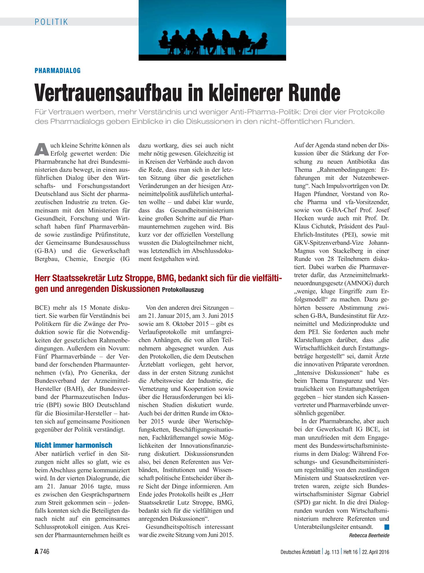 Vorschauseite 1: Pharmadialog: Vertrauensaufbau in kleinerer Runde – Deutsches Ärzteblatt