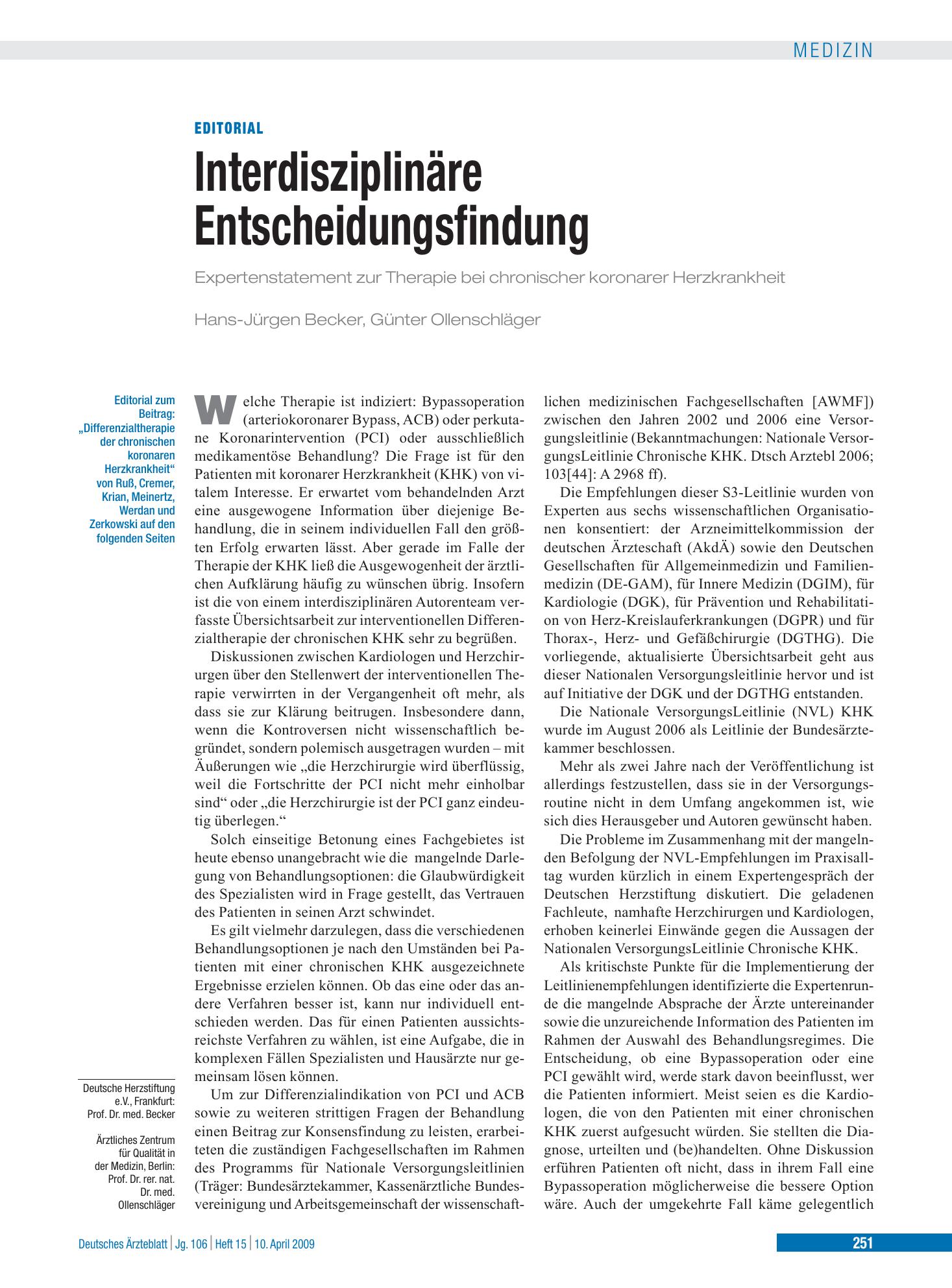 Vorschauseite 1: Interdisziplinäre Entscheidungsfindung – Deutsches Ärzteblatt