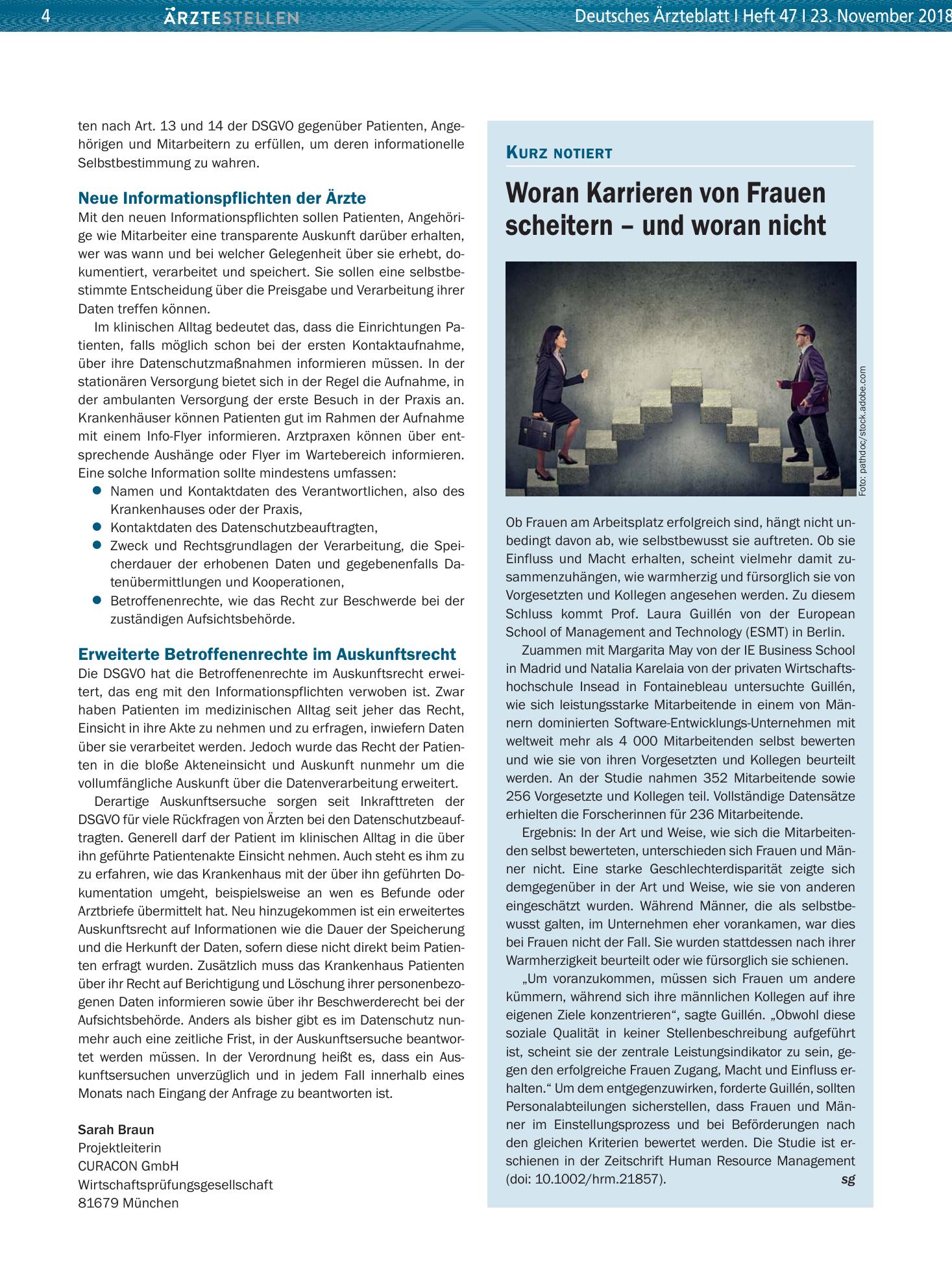 Vorschauseite 1: Woran Karrieren von Frauen scheitern – und woran nicht – Deutsches Ärzteblatt