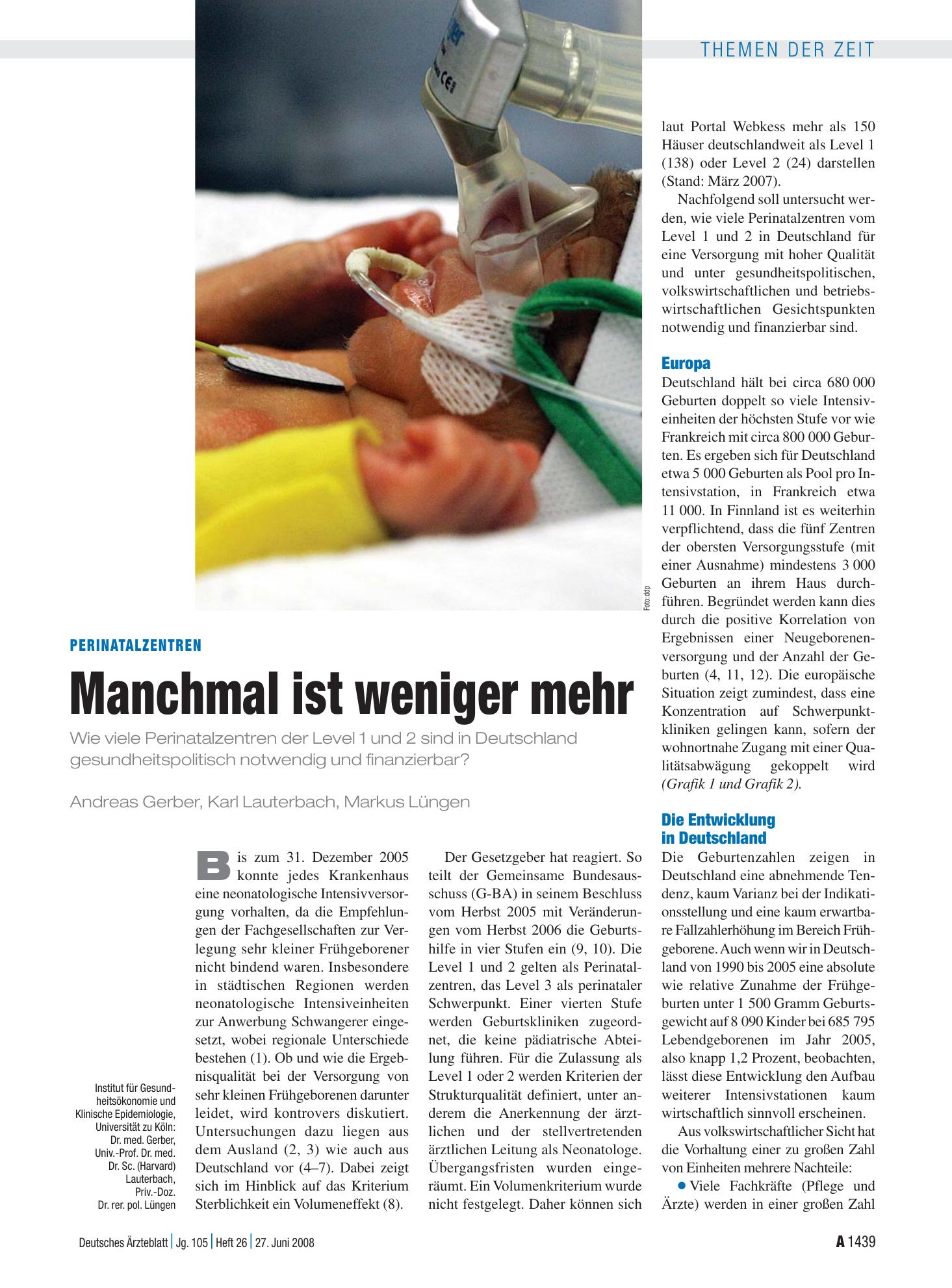 Vorschauseite 1: Perinatalzentren: Manchmal ist weniger mehr – Deutsches Ärzteblatt
