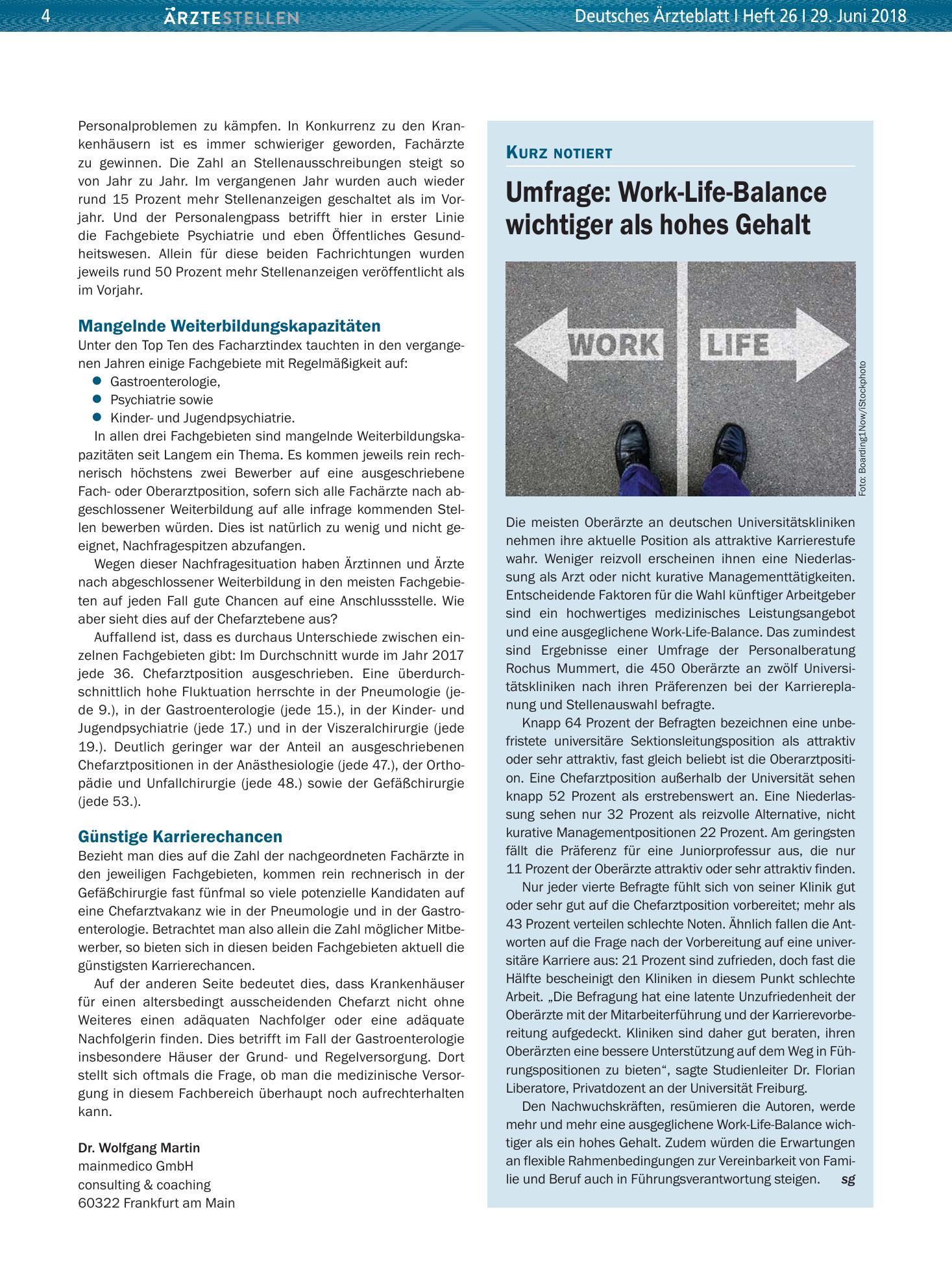 Vorschauseite 1: Umfrage: Work-Life-Balance wichtiger als hohes Gehalt – Deutsches Ärzteblatt