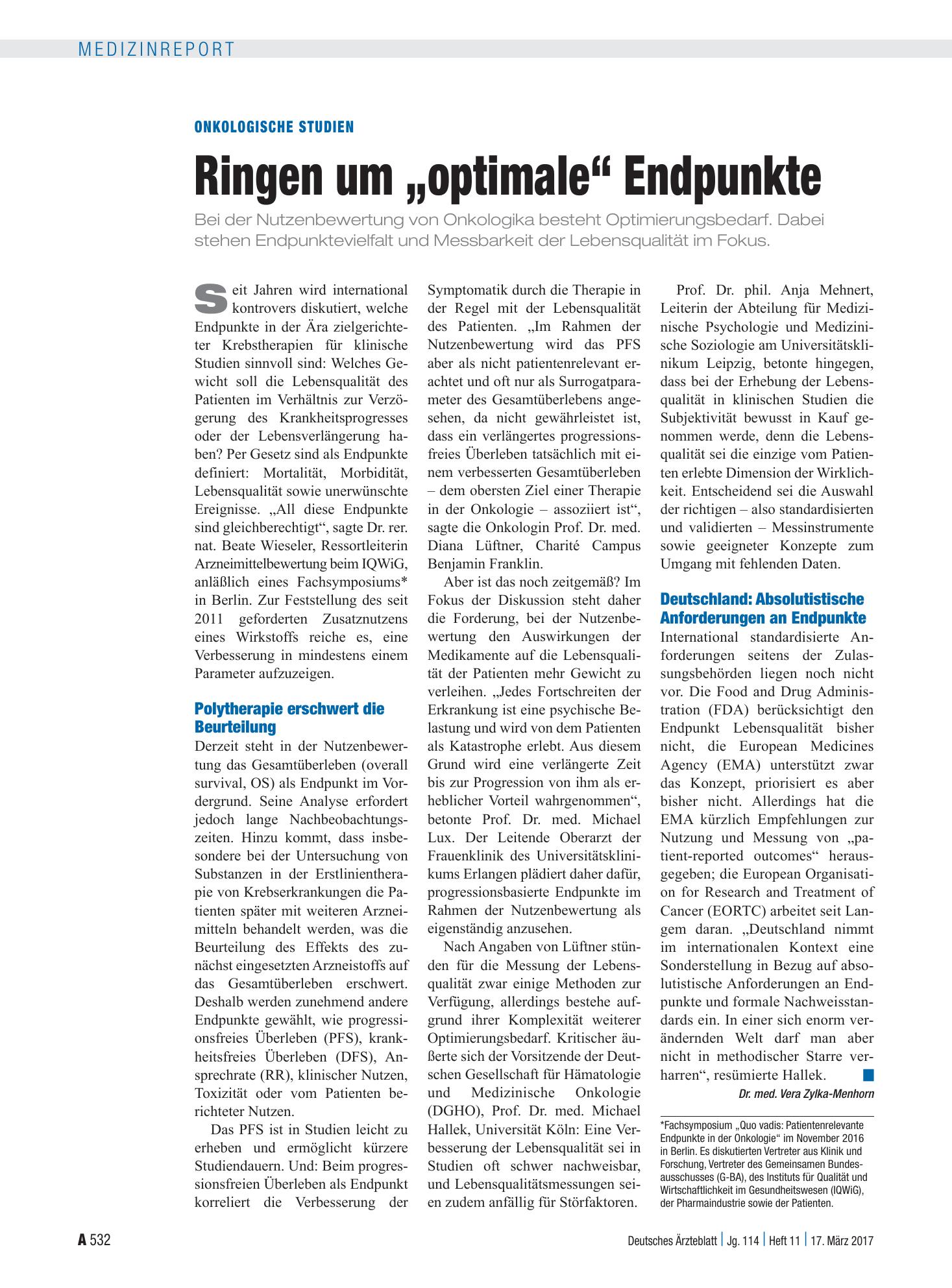 Vorschauseite 1: Onkologische Studien: Ringen um „optimale“ Endpunkte – Deutsches Ärzteblatt