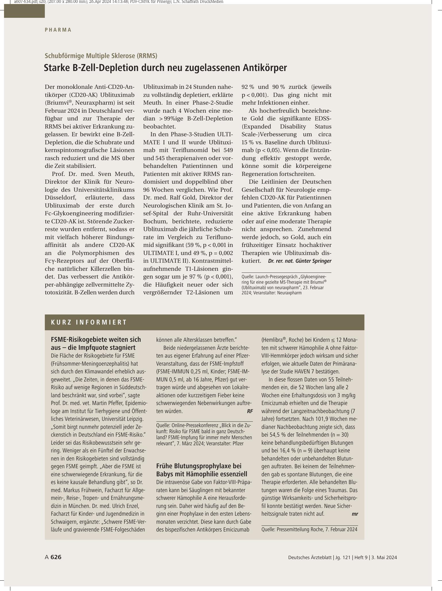 Vorschauseite 1: Kurz informiert – Deutsches Ärzteblatt