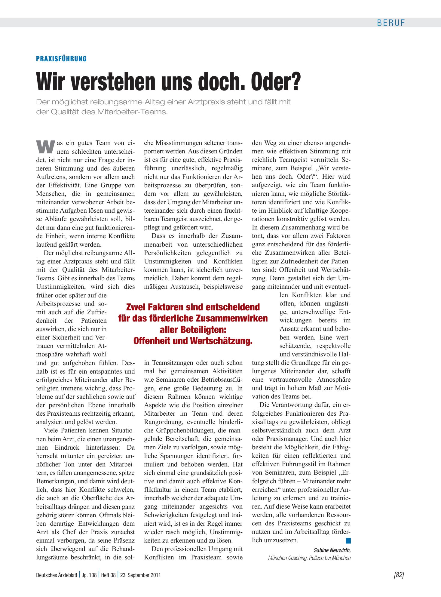 Vorschauseite 1: Praxisführung: Wir verstehen uns doch. Oder? – Deutsches Ärzteblatt