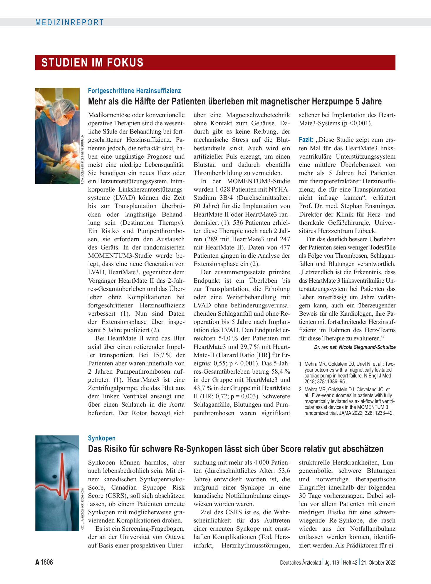 Vorschauseite 1: Synkopen: Das Risiko für schwere Re-Synkopen lässt sich über Score relativ gut abschätzen – Deutsches Ärzteblatt