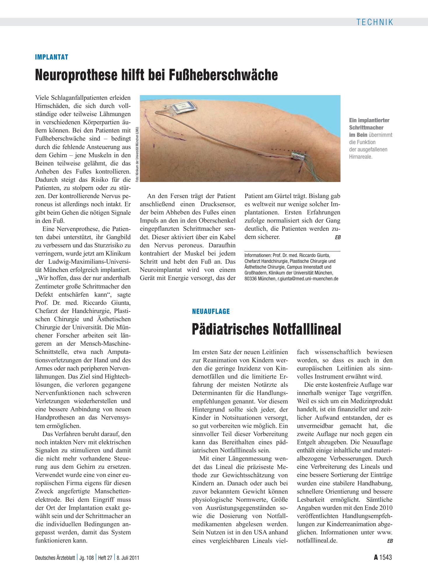 Vorschauseite 1: Neuauflage: Pädiatrisches Notfalllineal – Deutsches Ärzteblatt