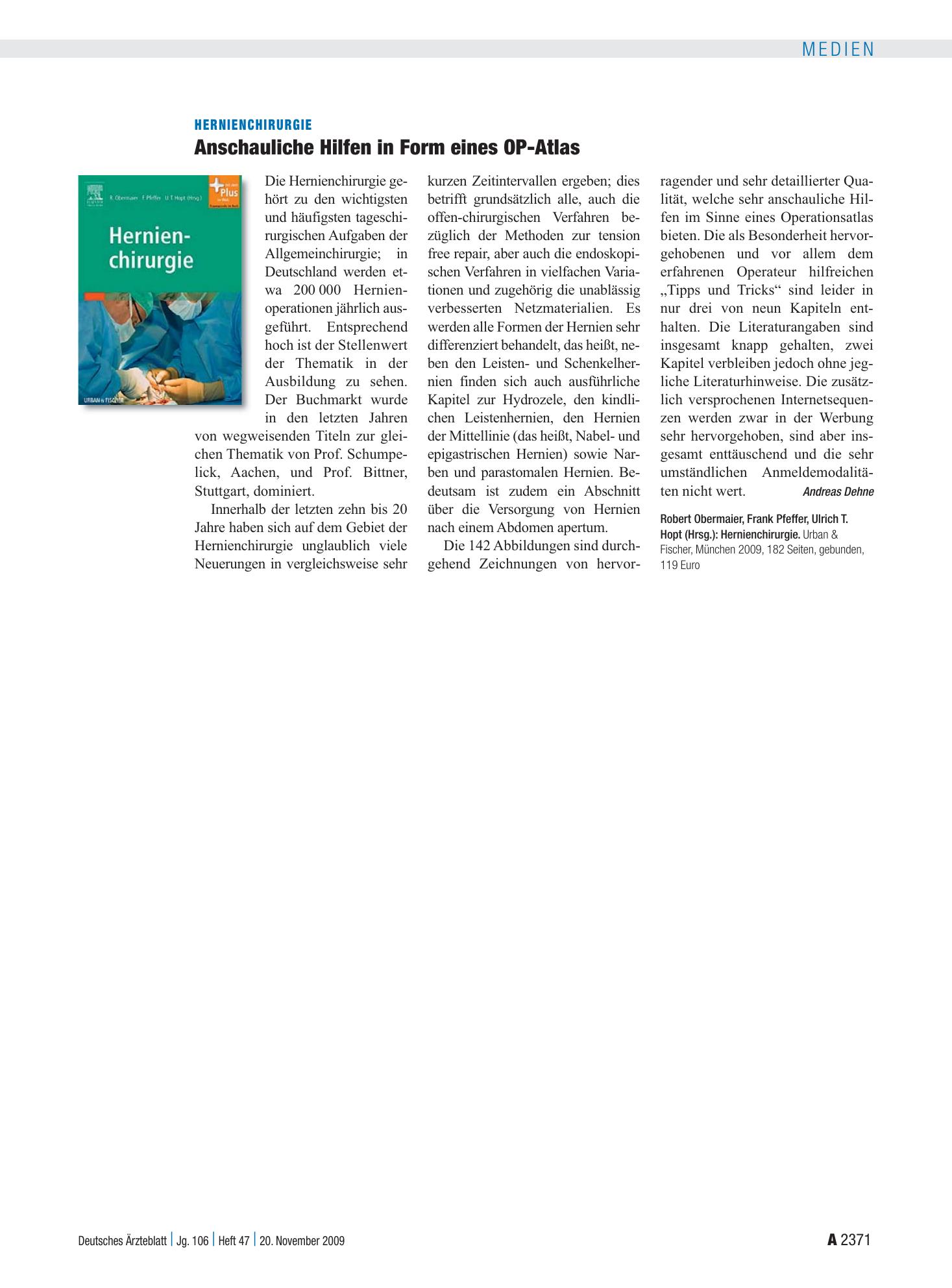 Vorschauseite 1: Hernienchirurgie: Anschauliche Hilfen in Form eines OP-Atlas – Deutsches Ärzteblatt