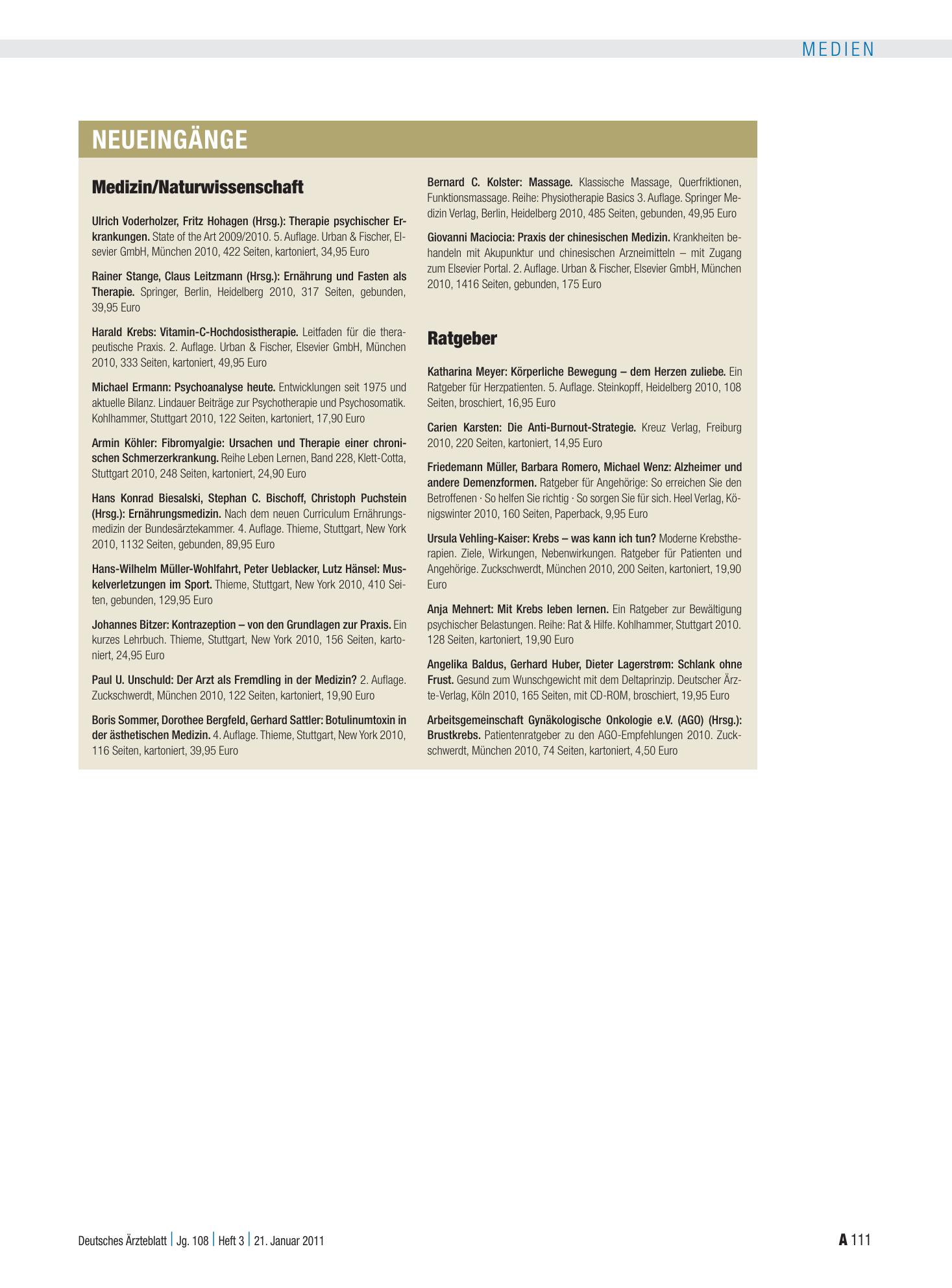 Vorschauseite 1: Neueingänge – Deutsches Ärzteblatt
