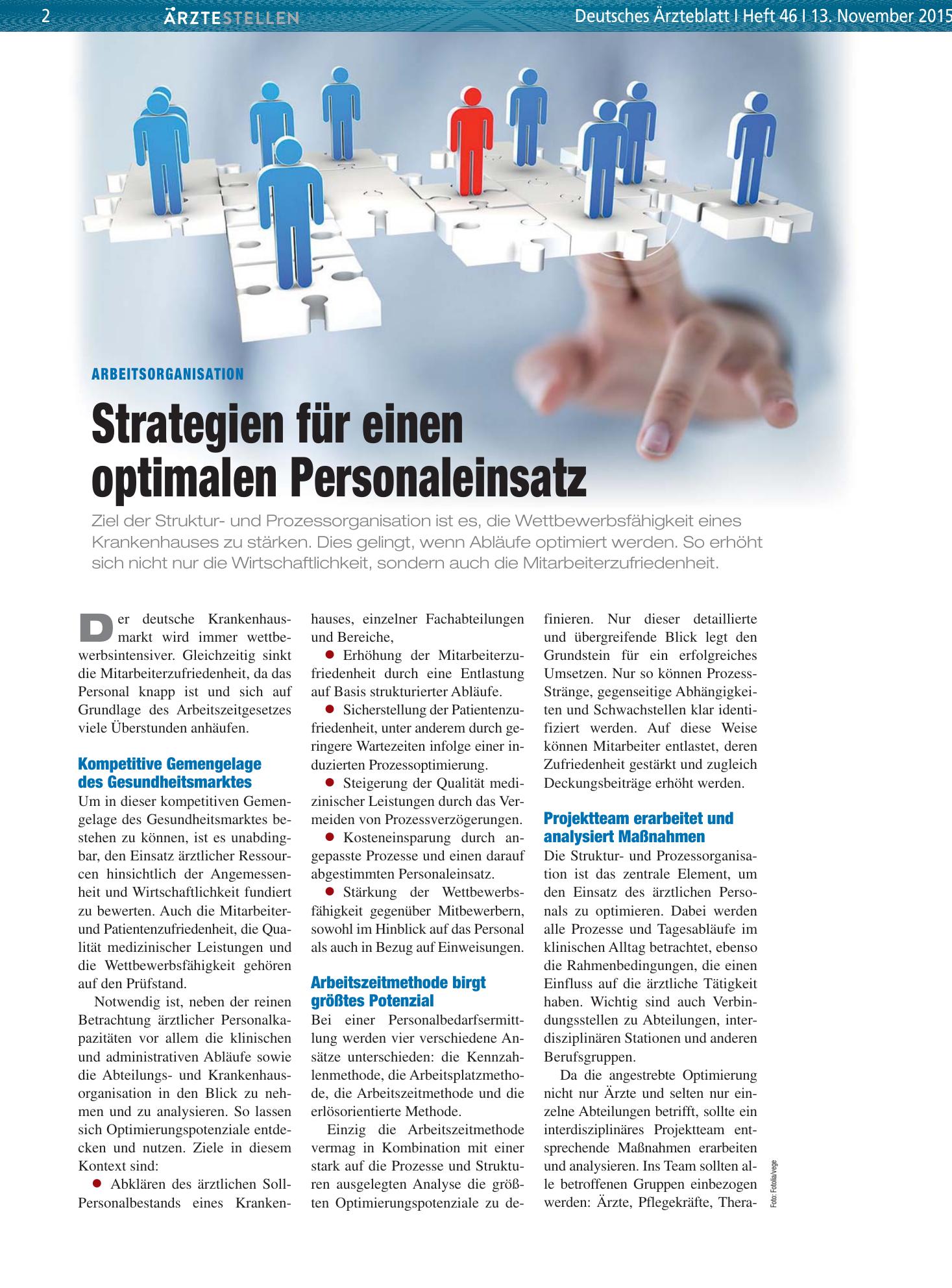 Vorschauseite 1: Arbeitsorganisation: Strategien für einen optimalen Personaleinsatz – Deutsches Ärzteblatt