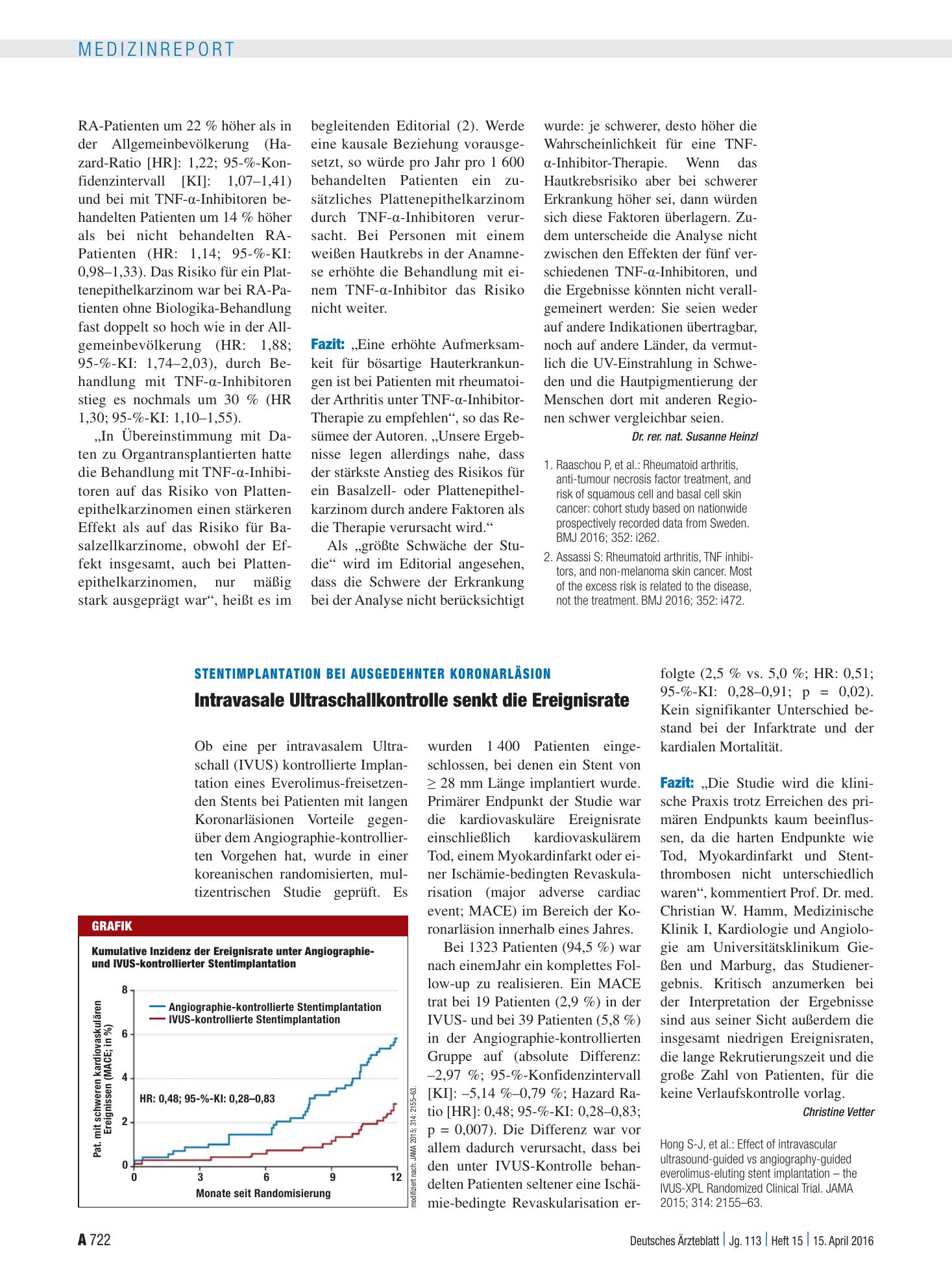 Vorschauseite 1: Stentimplantation bei ausgedehnter Koronarläsion: Intravasale Ultraschallkontrolle senkt die Ereignisrate – Deutsches Ärzteblatt