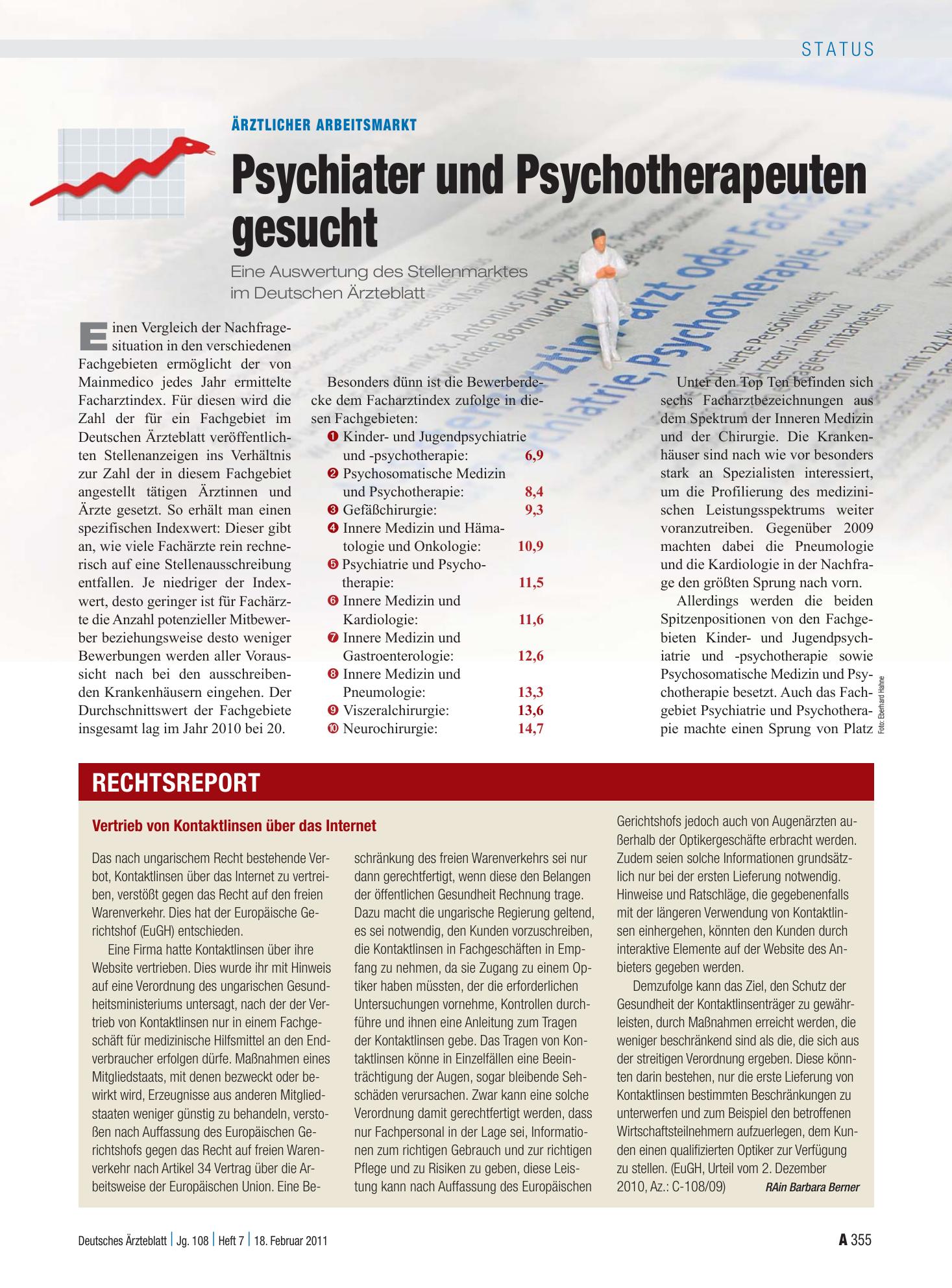 Vorschauseite 1: Vertrieb von Kontaktlinsen über das Internet – Deutsches Ärzteblatt