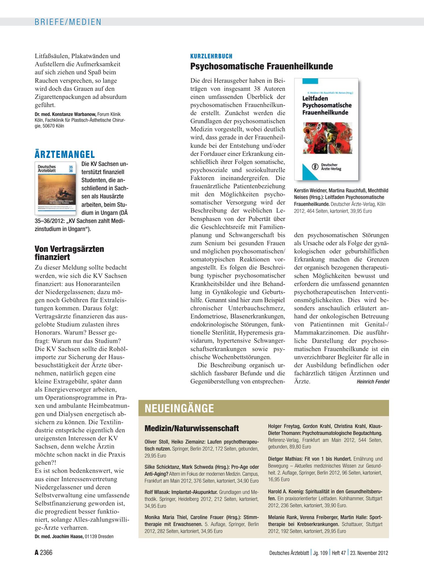 Vorschauseite 1: Neueingänge – Deutsches Ärzteblatt