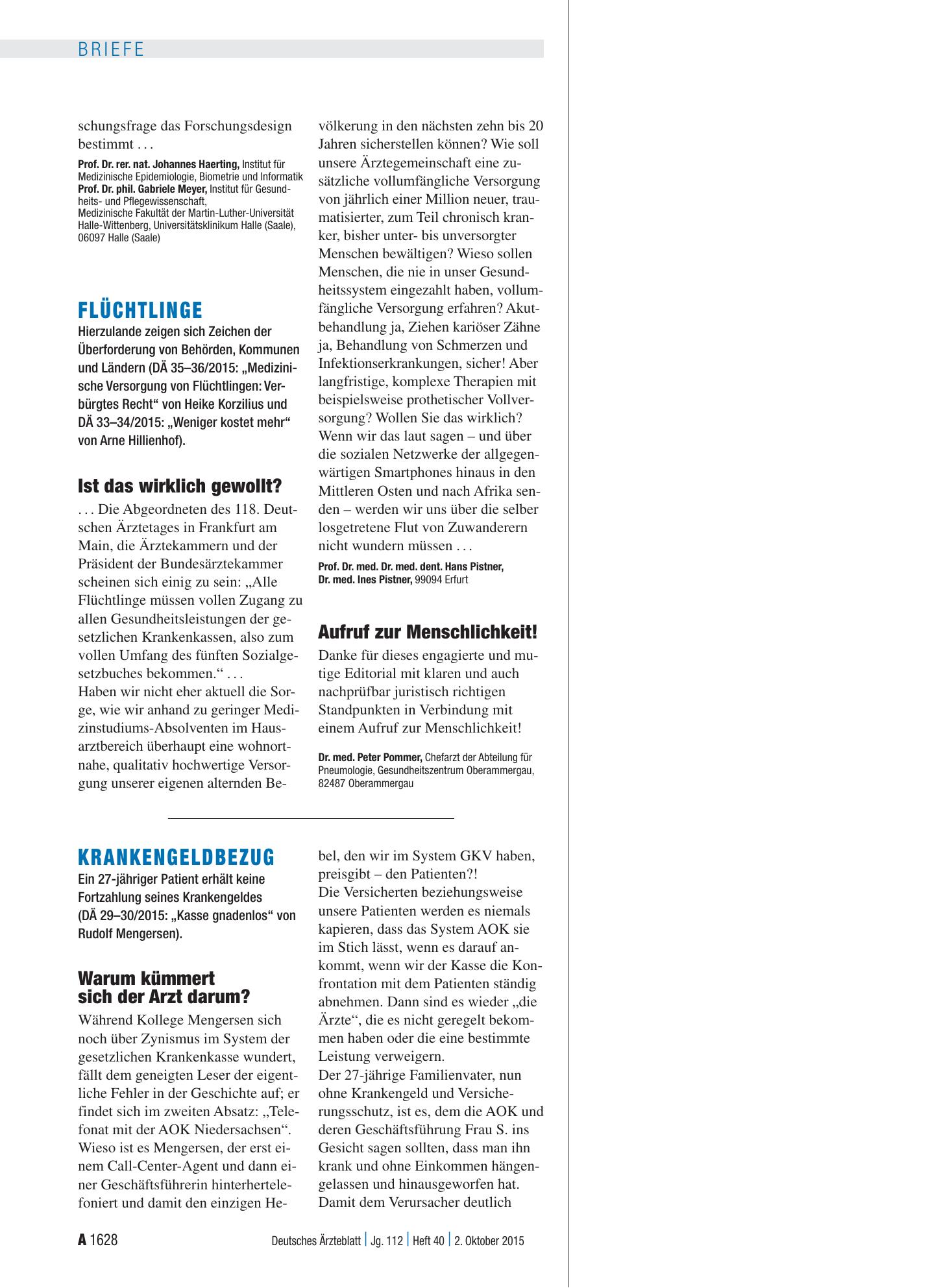 Vorschauseite 1: Flüchtlinge: Ist das wirklich gewollt? – Deutsches Ärzteblatt
