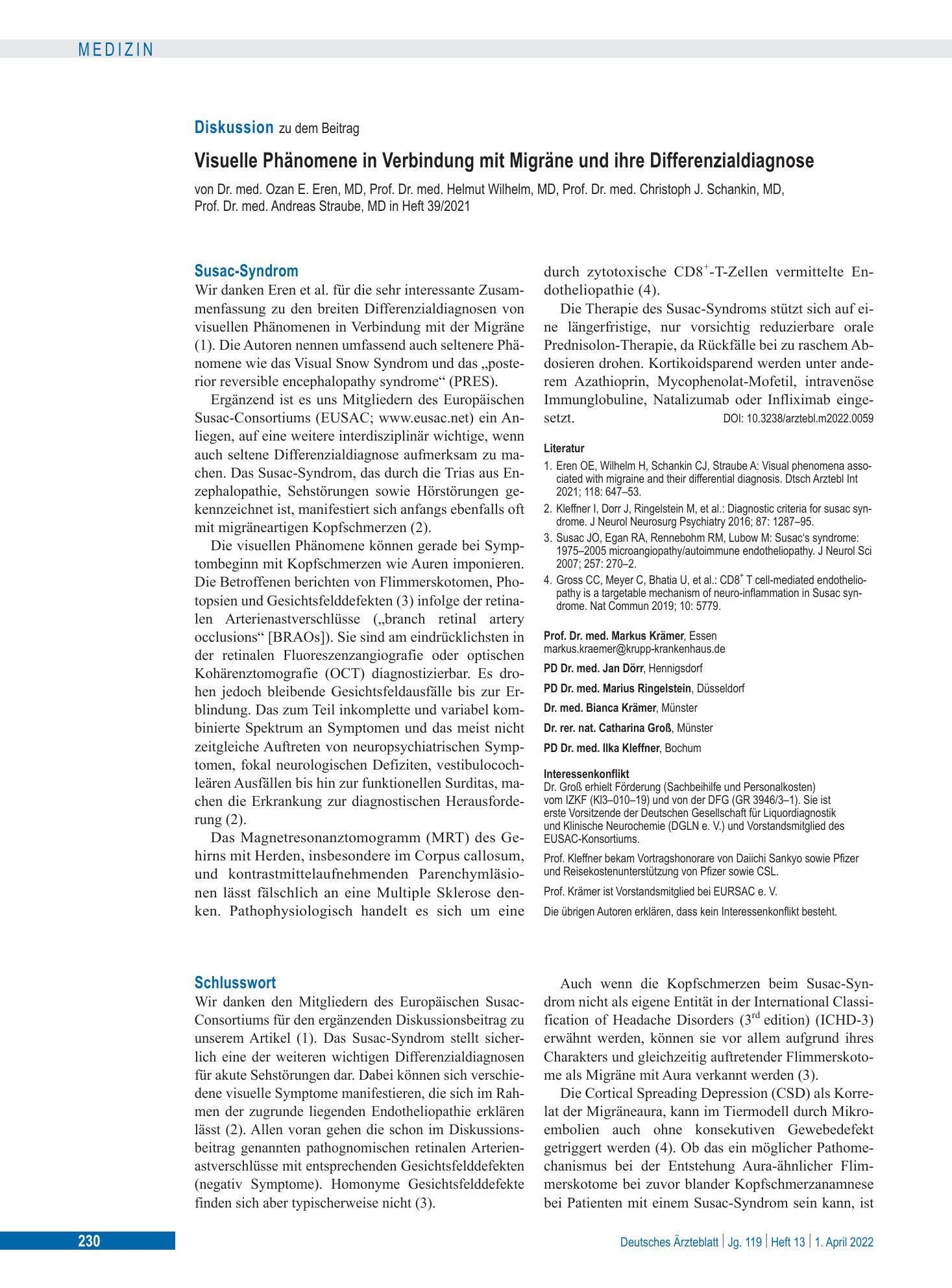 Vorschauseite 1: Susac-Syndrom – Deutsches Ärzteblatt