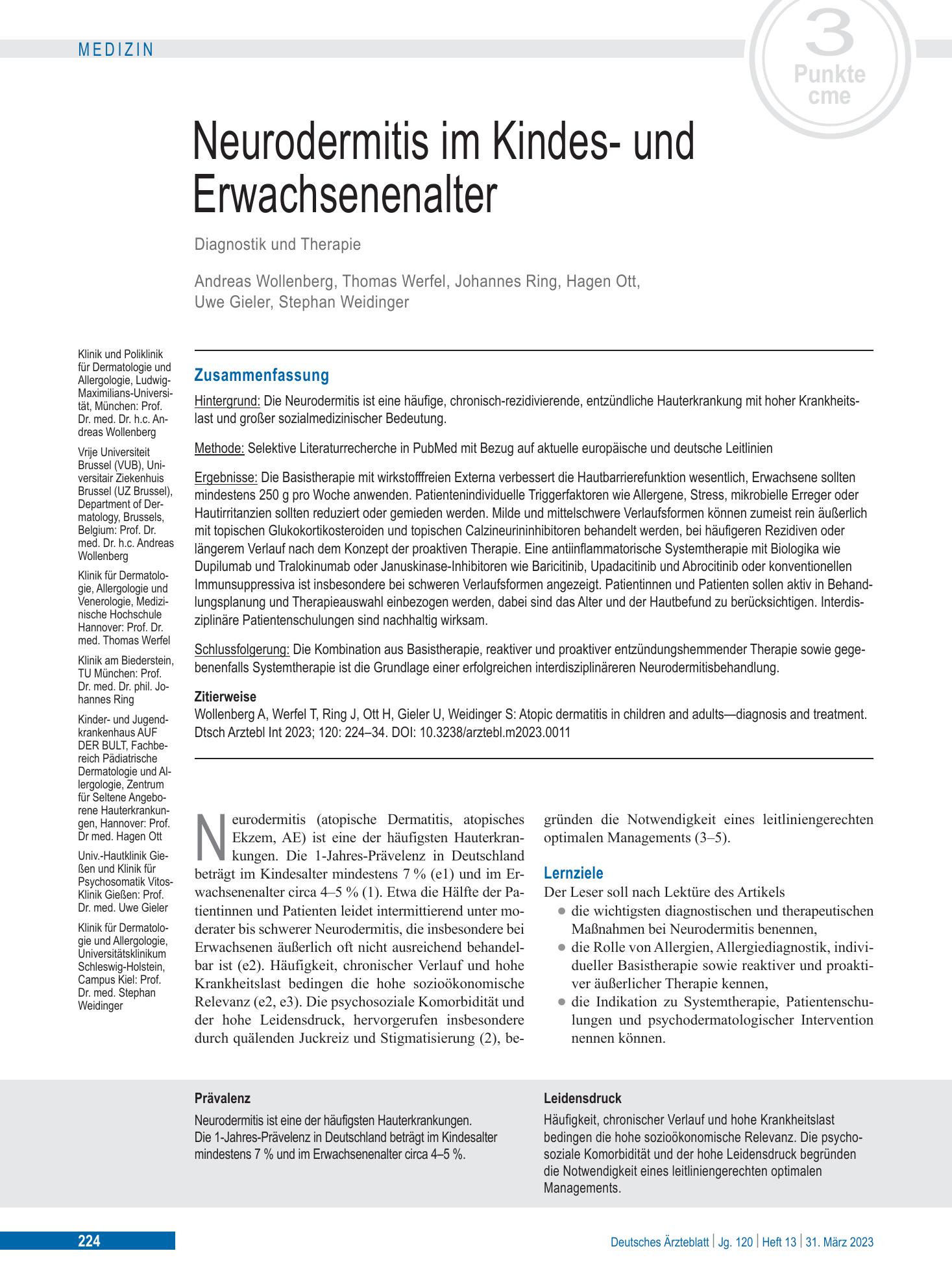 Vorschauseite 1: Neurodermitis im Kindes- und Erwachsenenalter – Deutsches Ärzteblatt