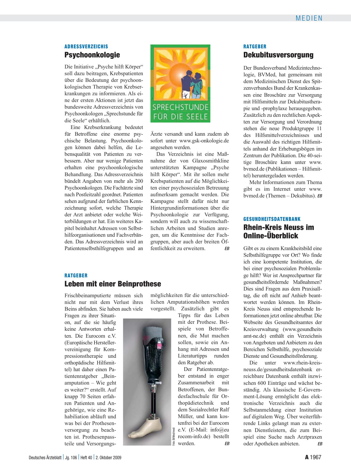 Vorschauseite 1: Ratgeber: Leben mit einer Beinprothese – Deutsches Ärzteblatt