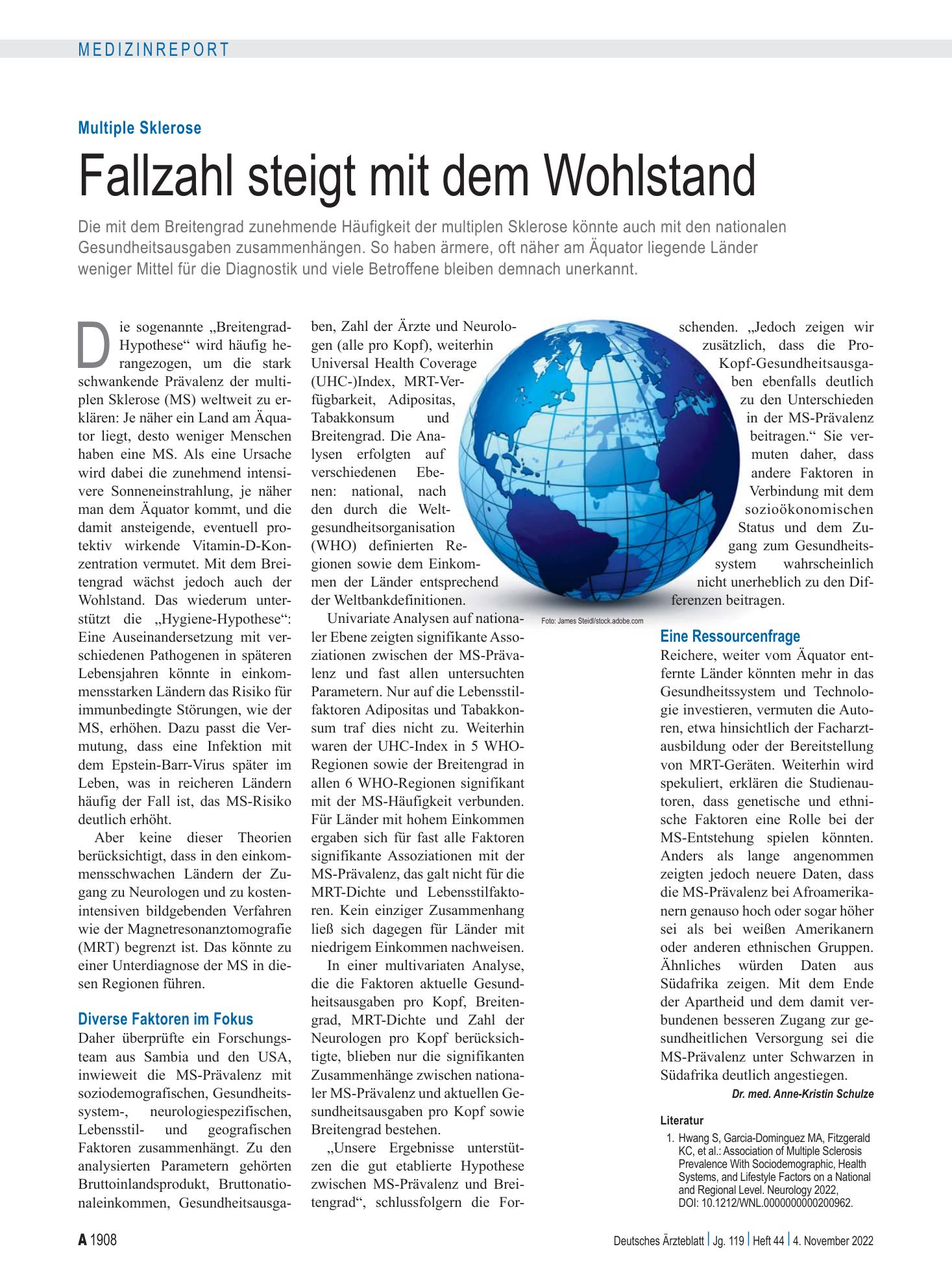 Vorschauseite 1: Multiple Sklerose: Fallzahl steigt mit dem Wohlstand – Deutsches Ärzteblatt